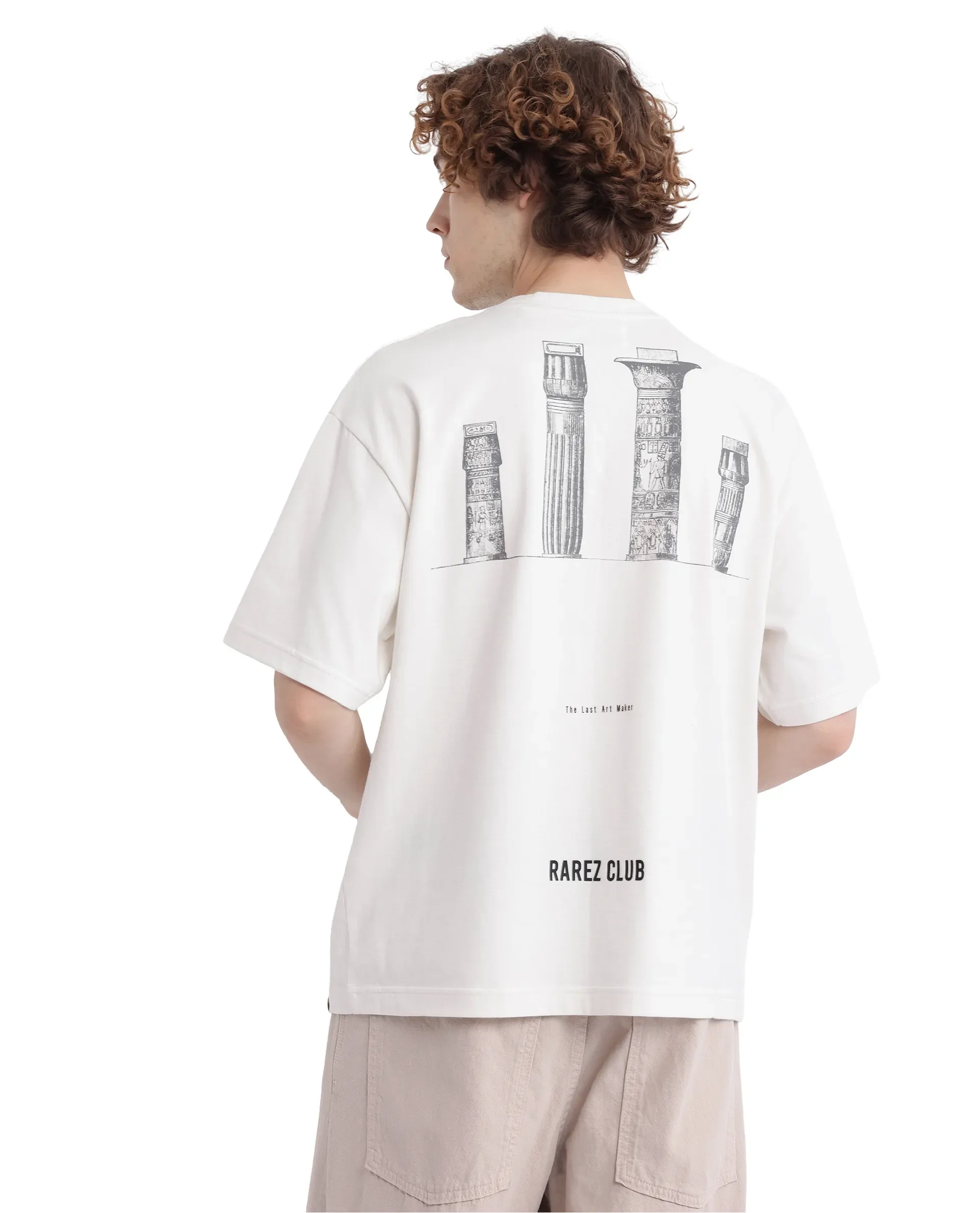 Rare Rabbit Men's Laun Off White Cotton Hd Print Oversized Fit Half Sleeve Crew Neck T-Shirt - Image 4