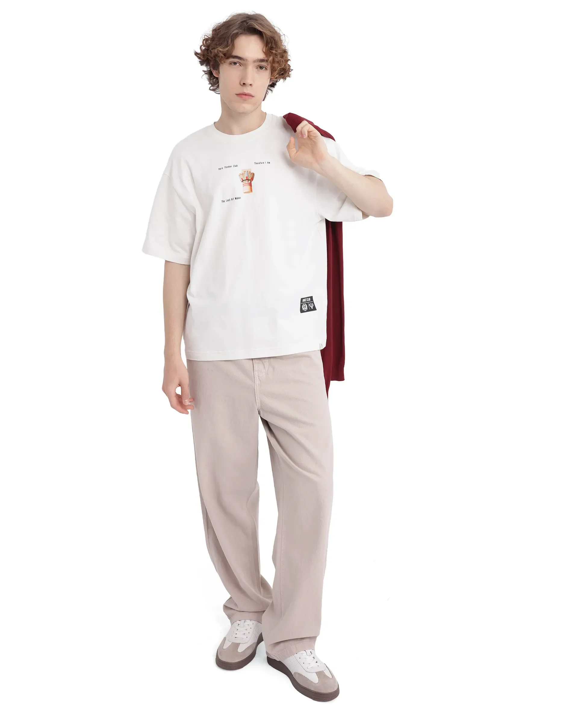 Rare Rabbit Men's Laun Off White Cotton Hd Print Oversized Fit Half Sleeve Crew Neck T-Shirt - Image 9