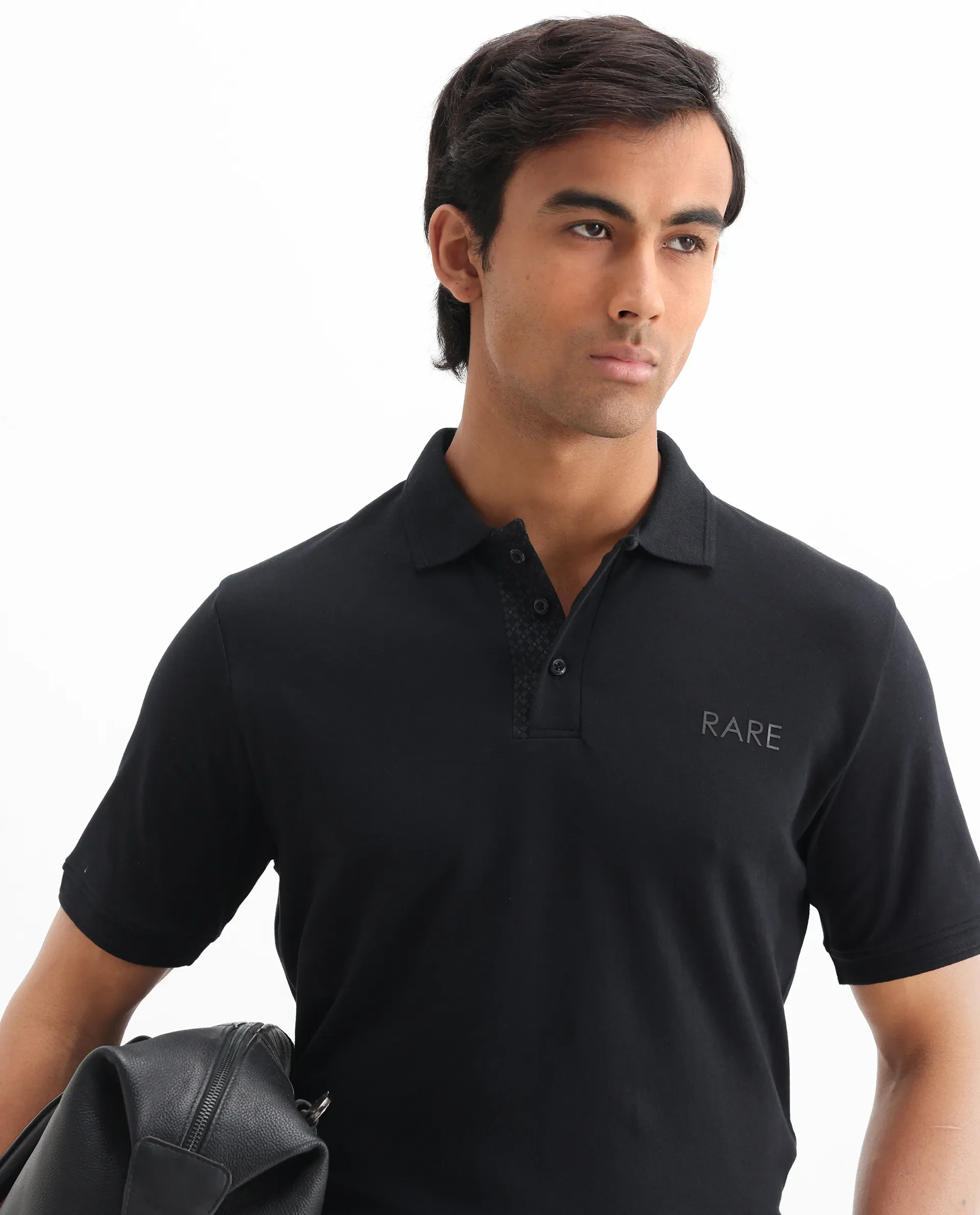 Rare Rabbit Men's Laur Black Cotton Plain Regular Fit Half Sleeve Polo - Image 4