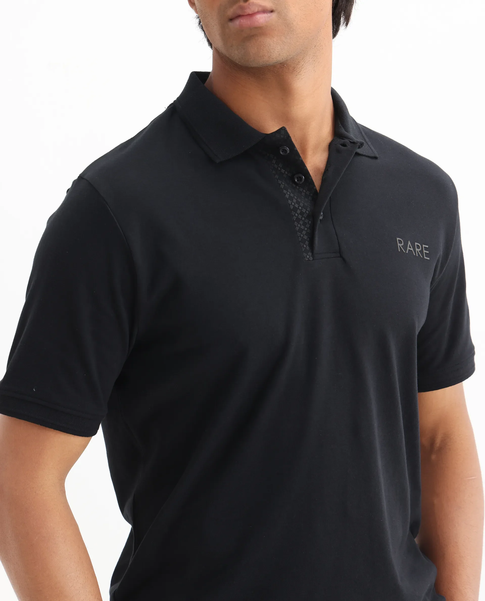 Rare Rabbit Men's Laur Black Cotton Plain Regular Fit Half Sleeve Polo - Image 5