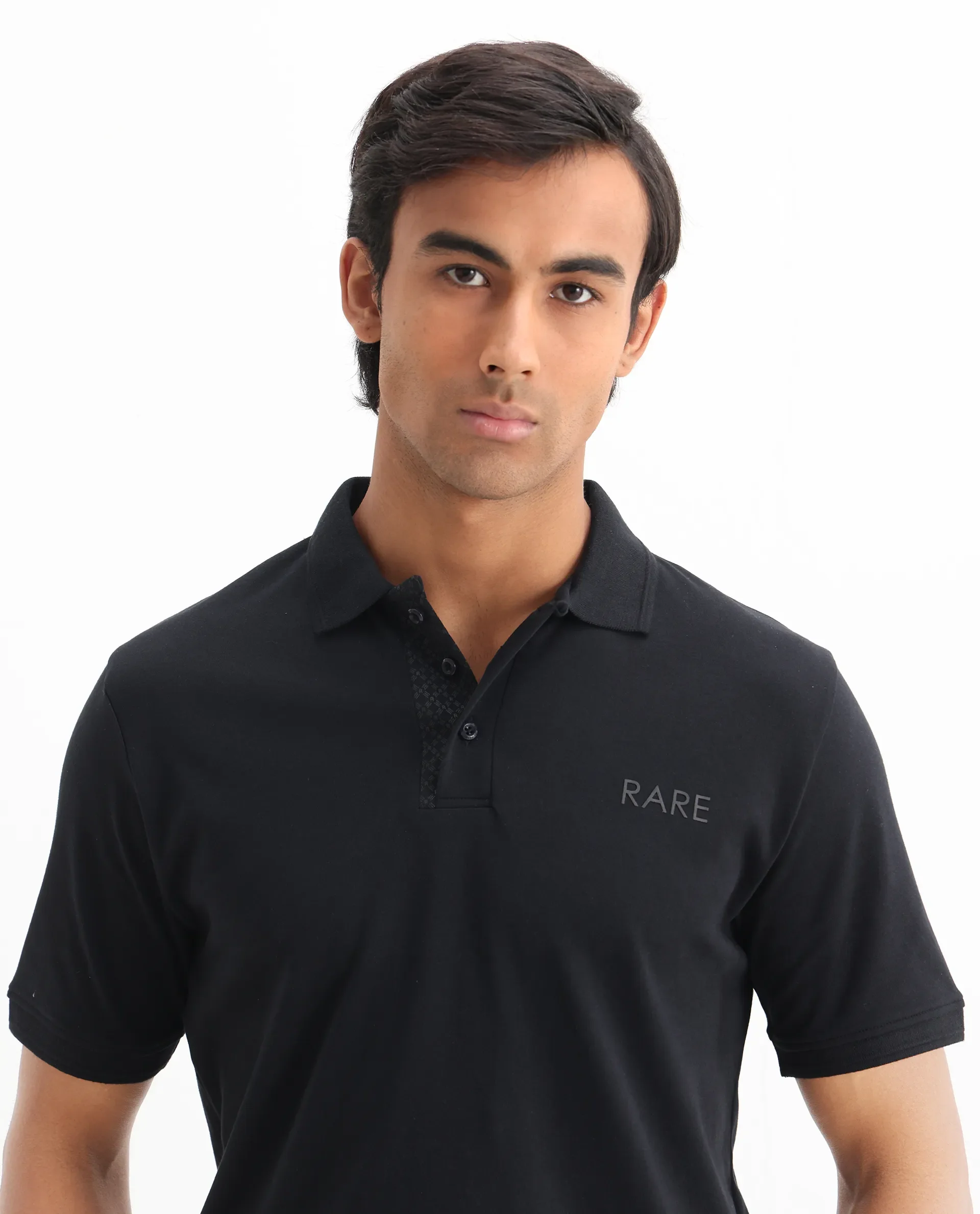 Rare Rabbit Men's Laur Black Cotton Plain Regular Fit Half Sleeve Polo - Image 6