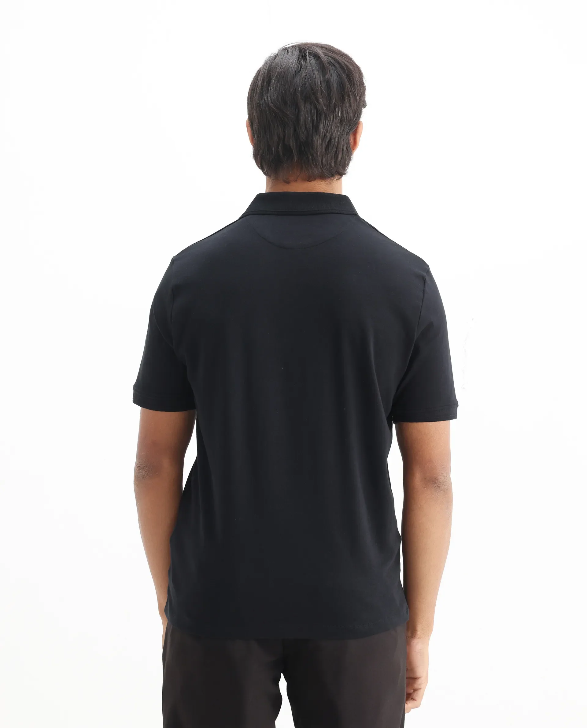 Rare Rabbit Men's Laur Black Cotton Plain Regular Fit Half Sleeve Polo - Image 7