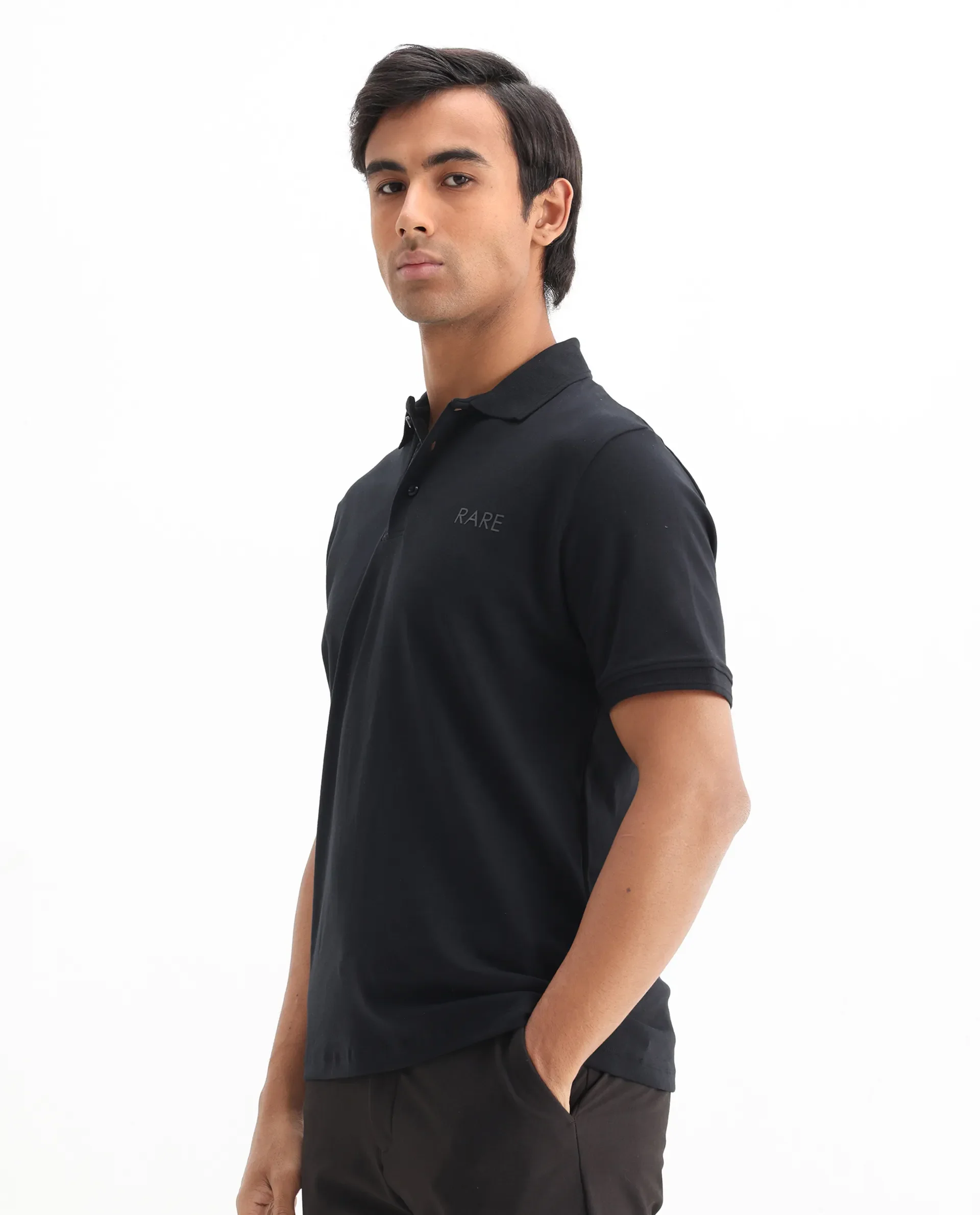 Rare Rabbit Men's Laur Black Cotton Plain Regular Fit Half Sleeve Polo - Image 8