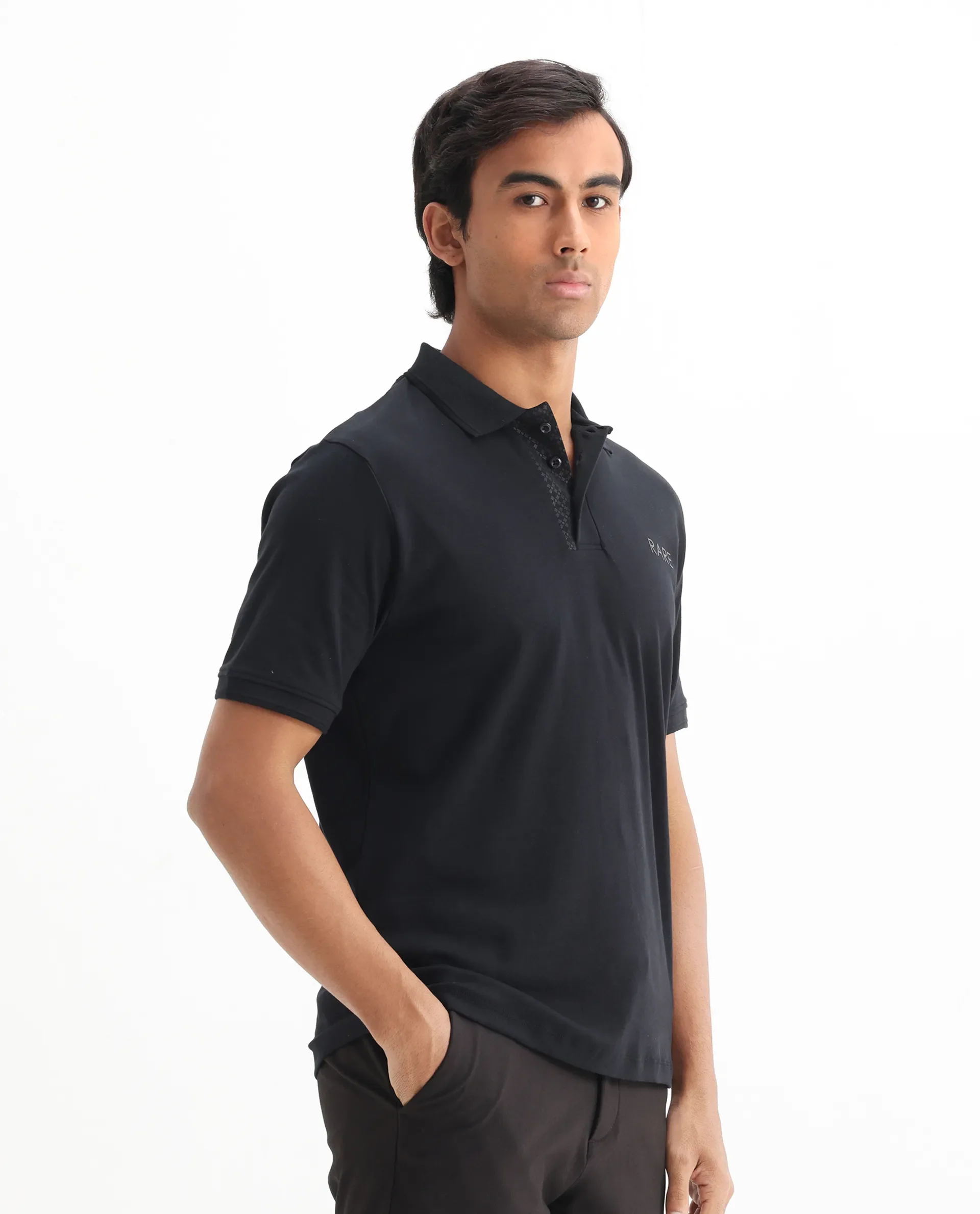 Rare Rabbit Men's Laur Black Cotton Plain Regular Fit Half Sleeve Polo - Image 9