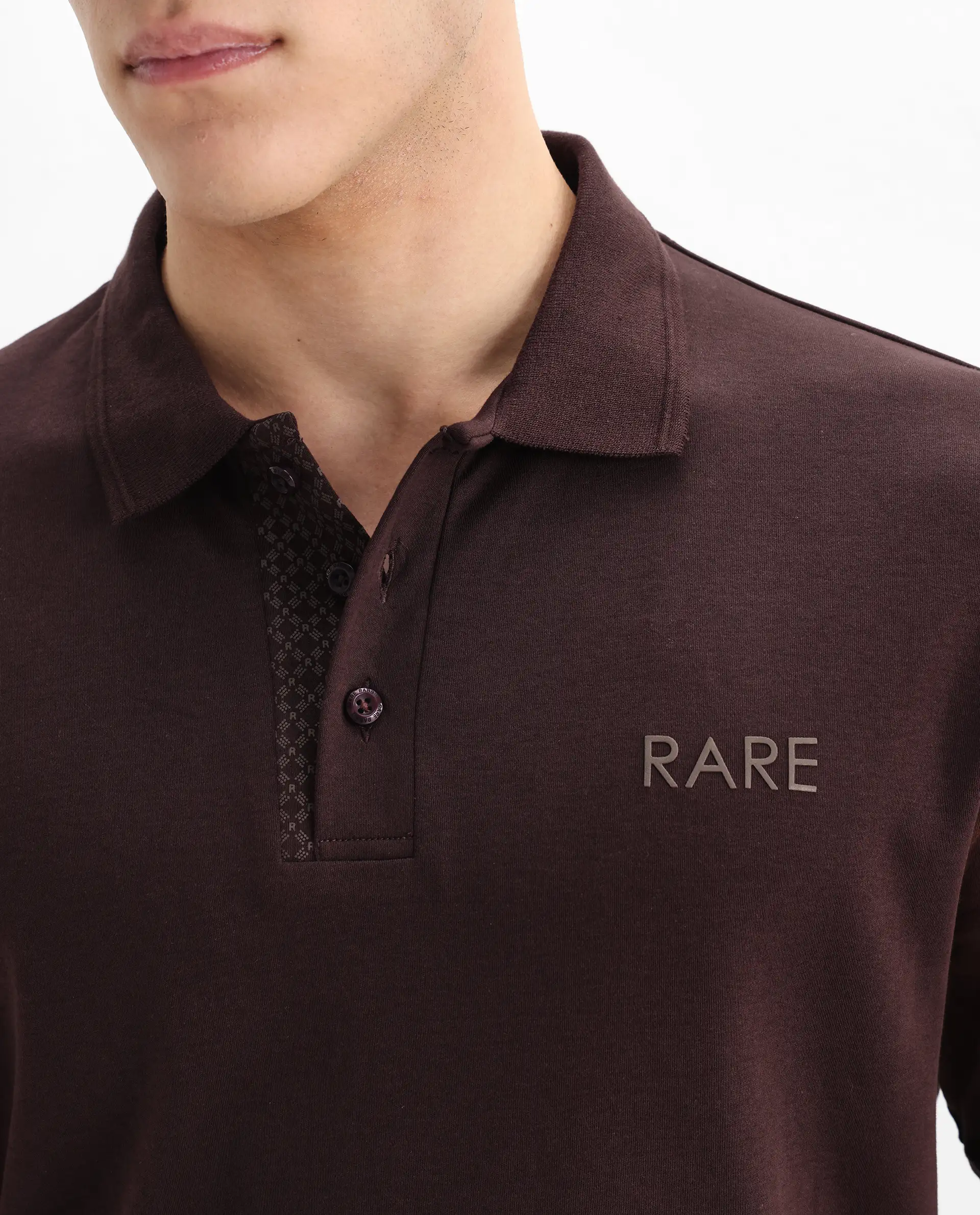 Rare Rabbit Men's Laur Dark Brown Cotton Plain Regular Fit Half Sleeve Polo - Image 3