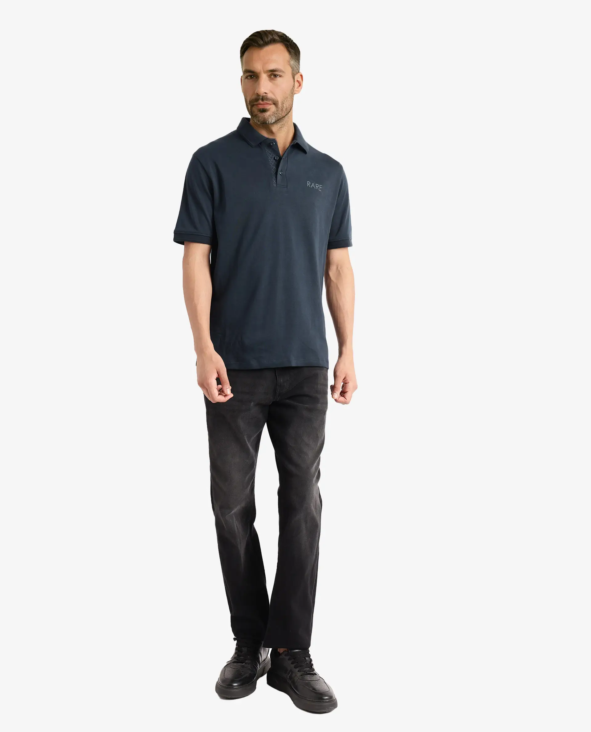 Rare Rabbit Men's Laur Dark Green Cotton Plain Regular Fit Half Sleeve Polo - Image 2