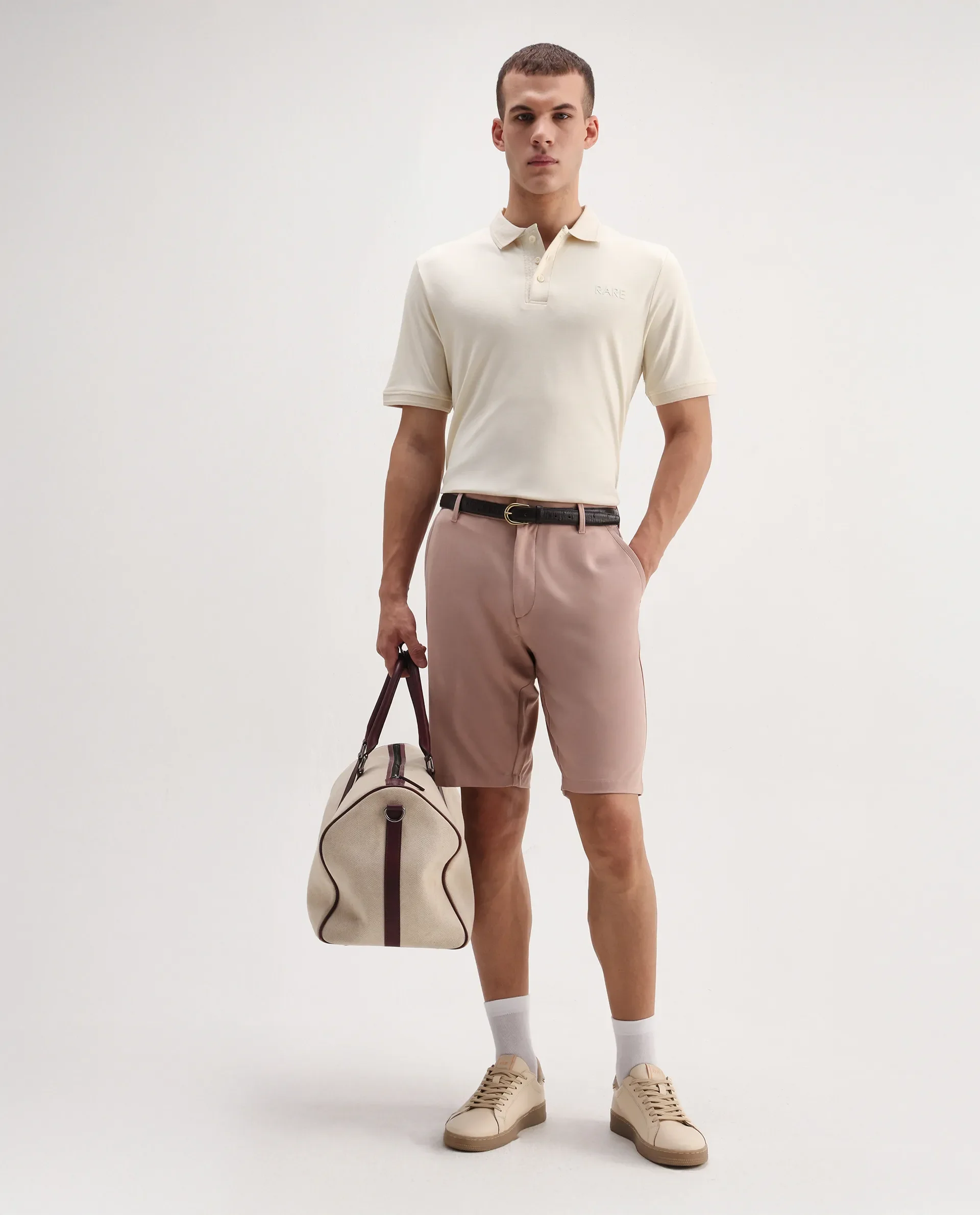 Rare Rabbit Men's Laur Off White Cotton Plain Regular Fit Half Sleeve Polo - Image 2
