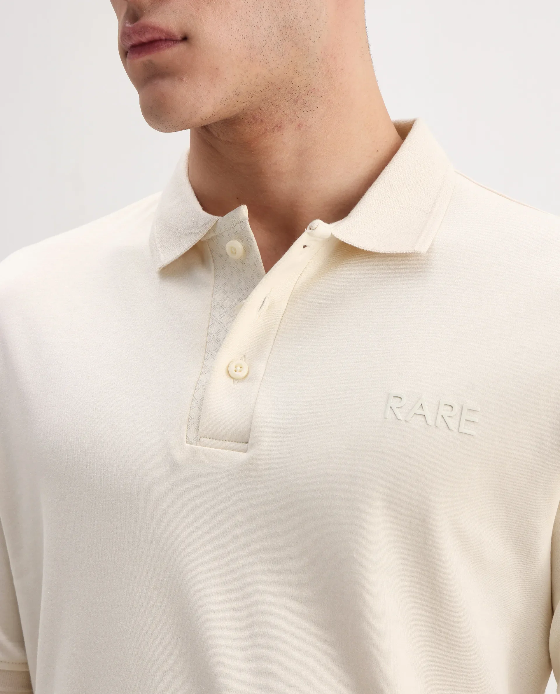 Rare Rabbit Men's Laur Off White Cotton Plain Regular Fit Half Sleeve Polo - Image 3