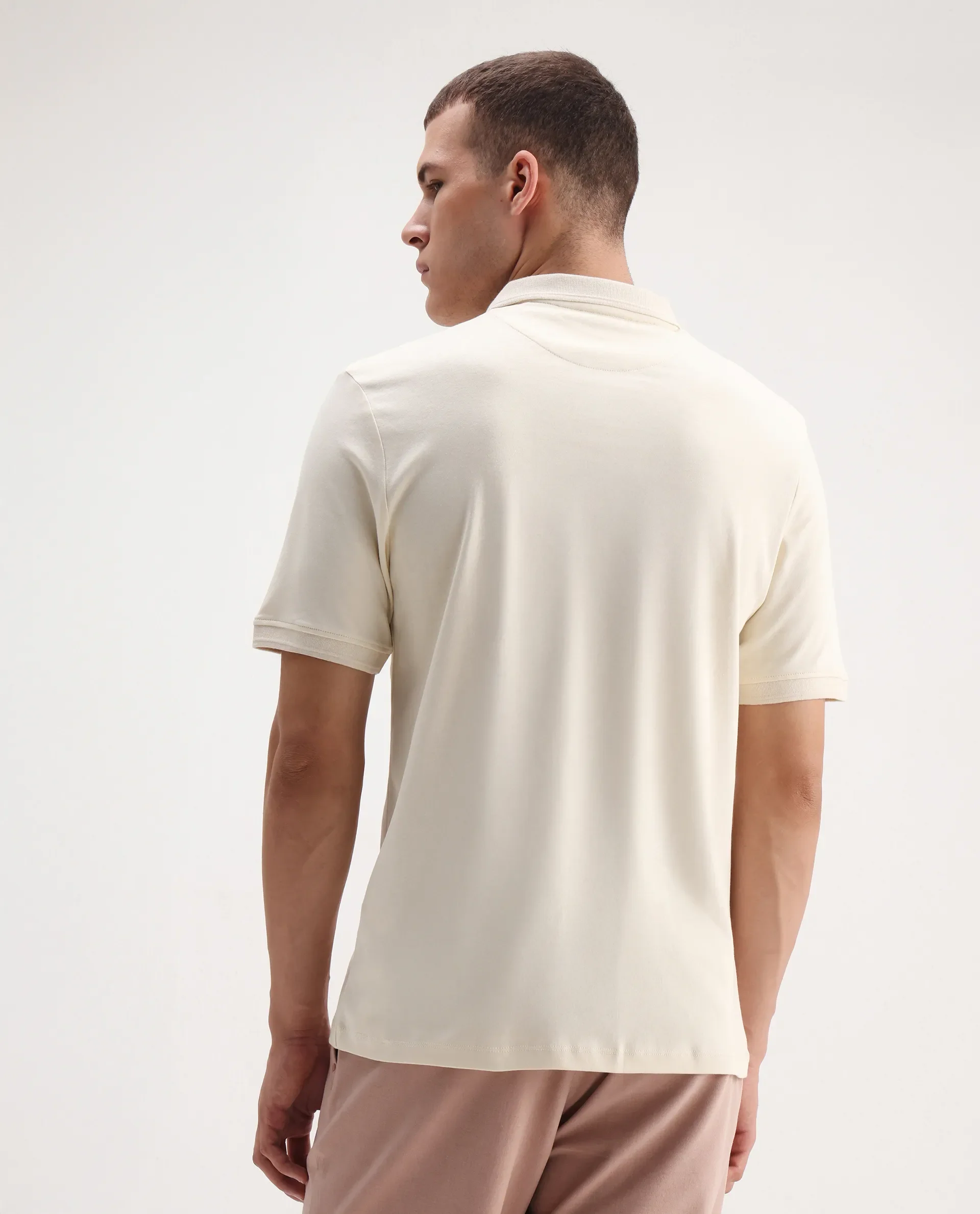 Rare Rabbit Men's Laur Off White Cotton Plain Regular Fit Half Sleeve Polo - Image 7