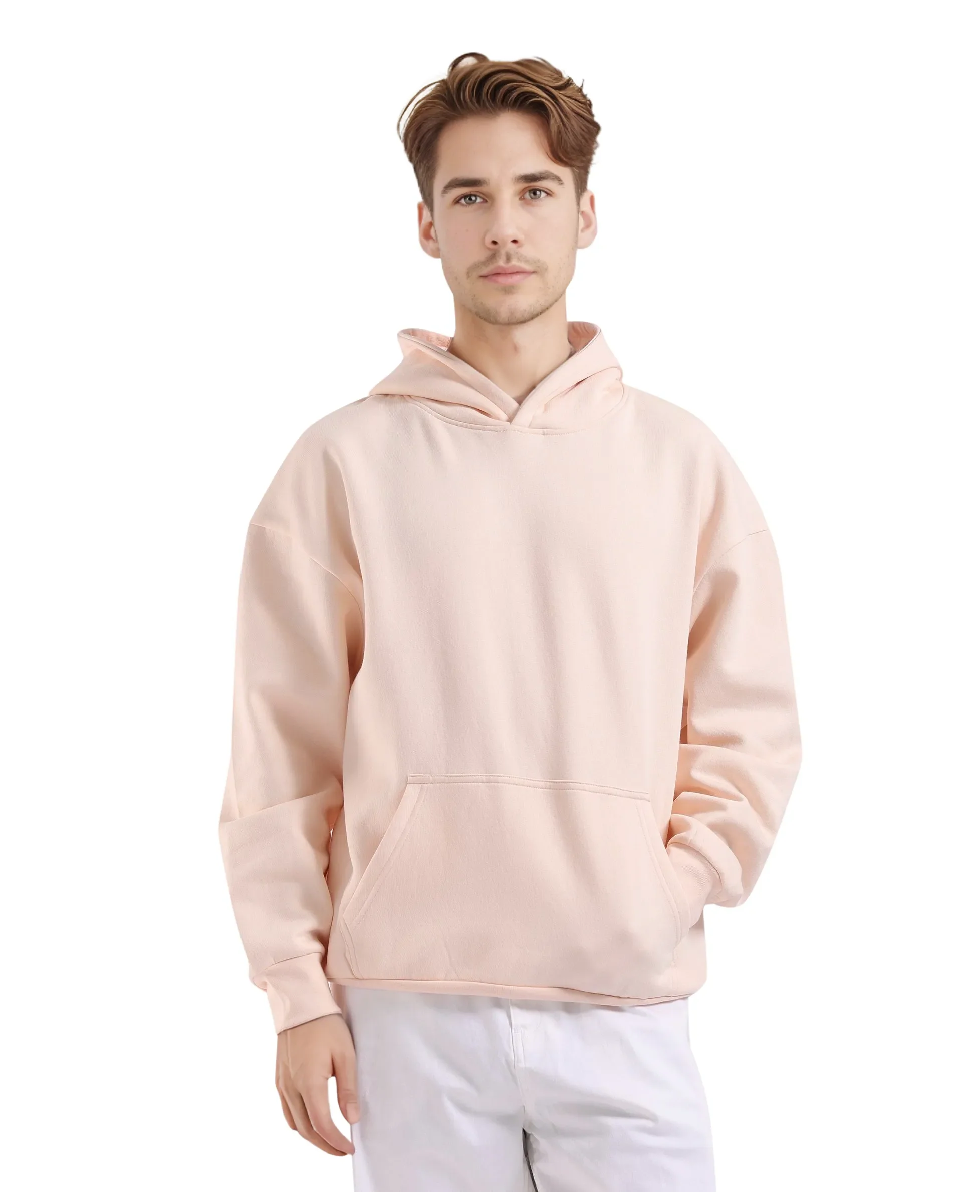 Rare Rabbit Men's Laurl Light Pink Cotton Blend Typography Print Boxy Fit Full Sleeve Hooded Sweatshirt - Image 2