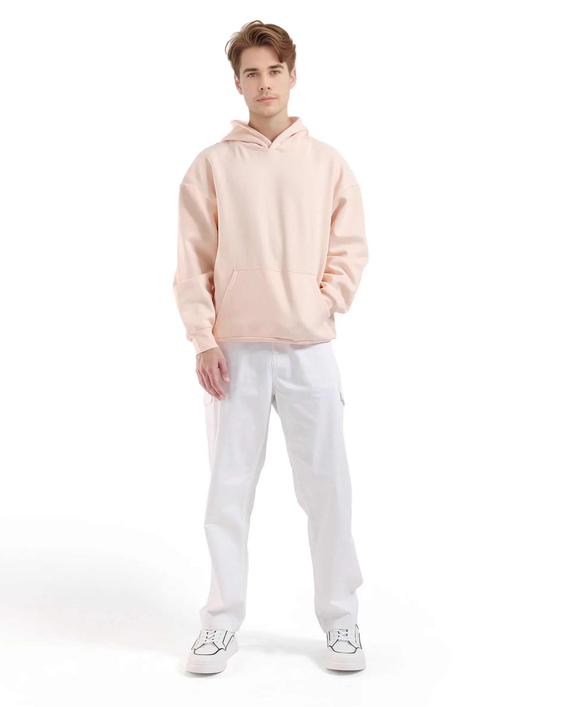 Rare Rabbit Men's Laurl Light Pink Cotton Blend Typography Print Boxy Fit Full Sleeve Hooded Sweatshirt - Image 4