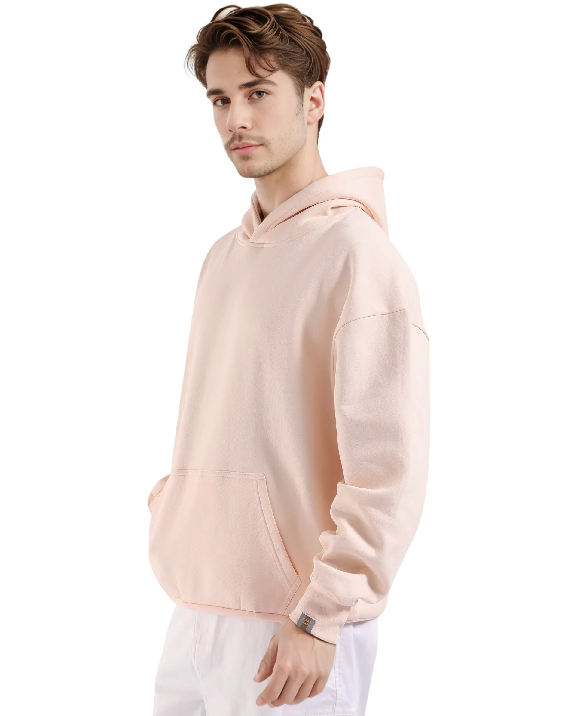 Rare Rabbit Men's Laurl Light Pink Cotton Blend Typography Print Boxy Fit Full Sleeve Hooded Sweatshirt - Image 6