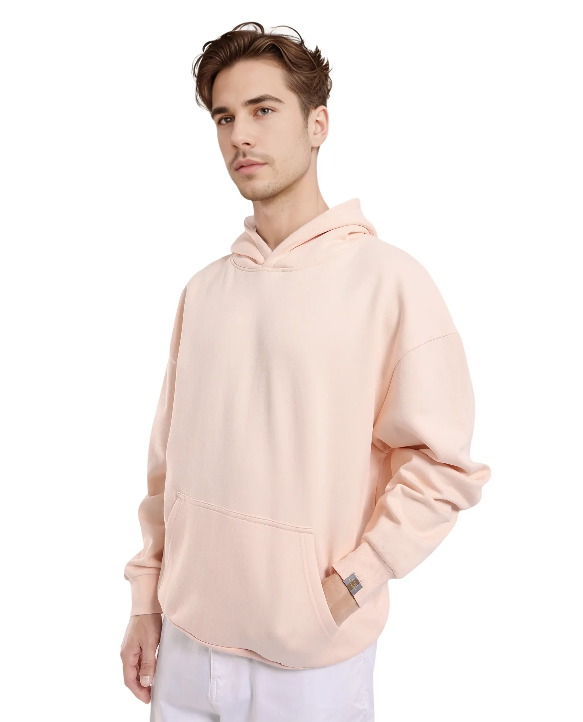 Rare Rabbit Men's Laurl Light Pink Cotton Blend Typography Print Boxy Fit Full Sleeve Hooded Sweatshirt - Image 8