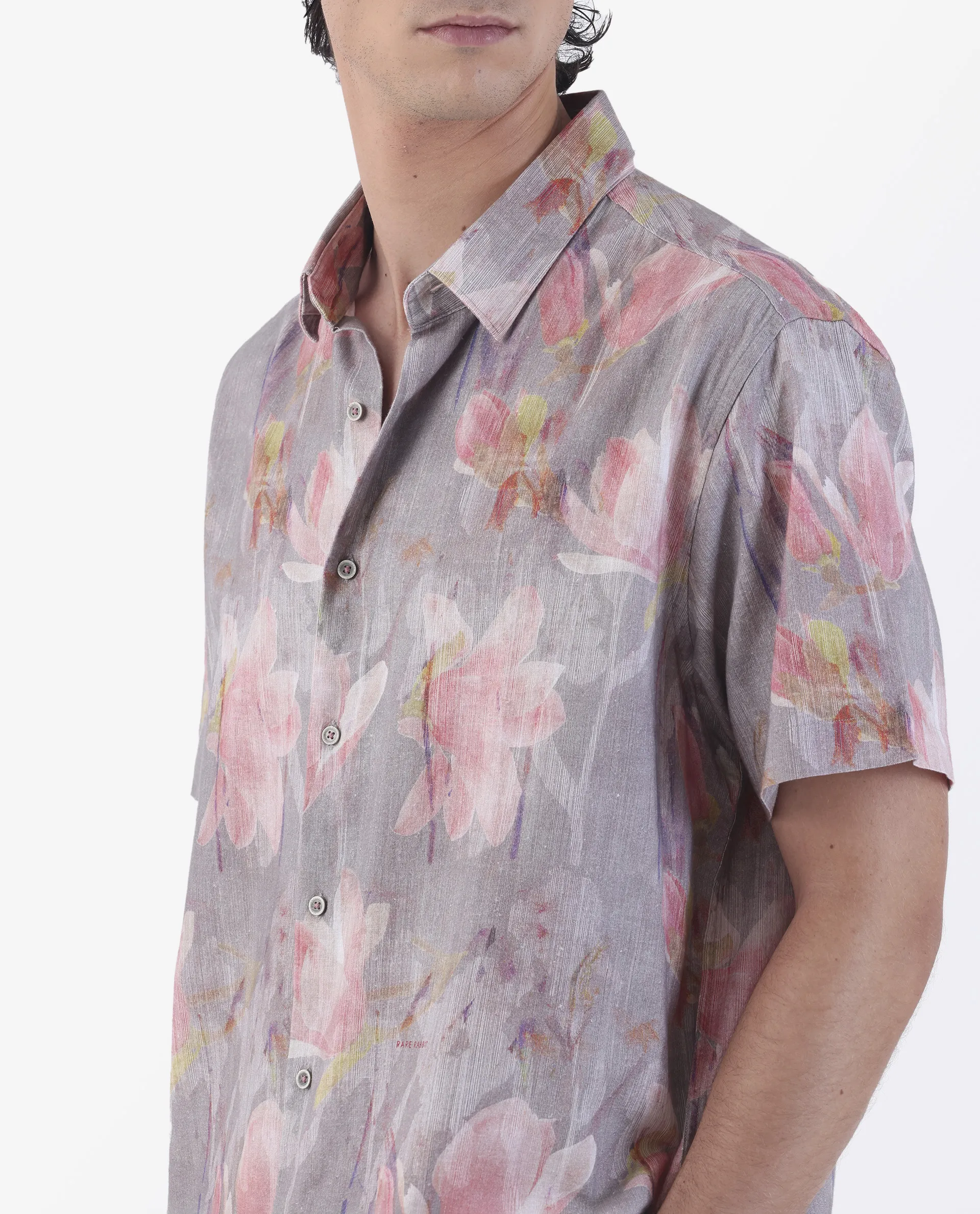 Rare Rabbit Men's Lavaj Grey 100% Linen Regular Fit Half Sleeve Spread Collar Shirt - Image 3
