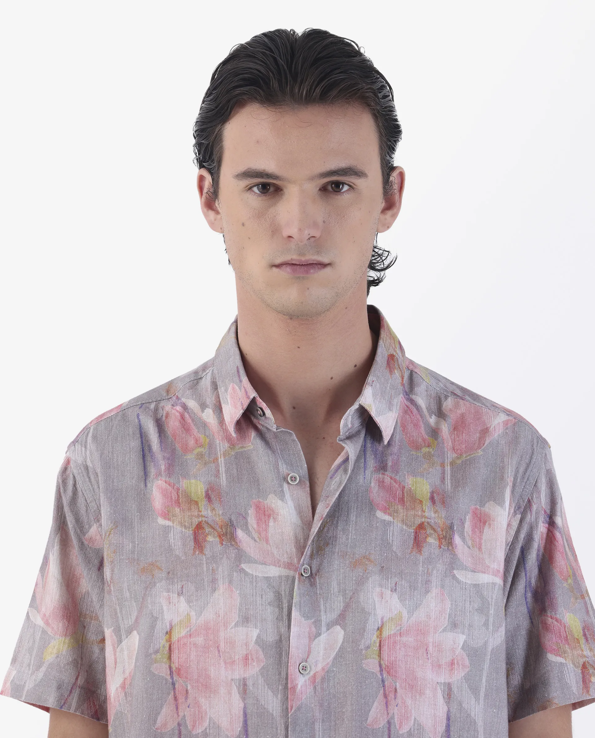 Rare Rabbit Men's Lavaj Grey 100% Linen Regular Fit Half Sleeve Spread Collar Shirt - Image 4