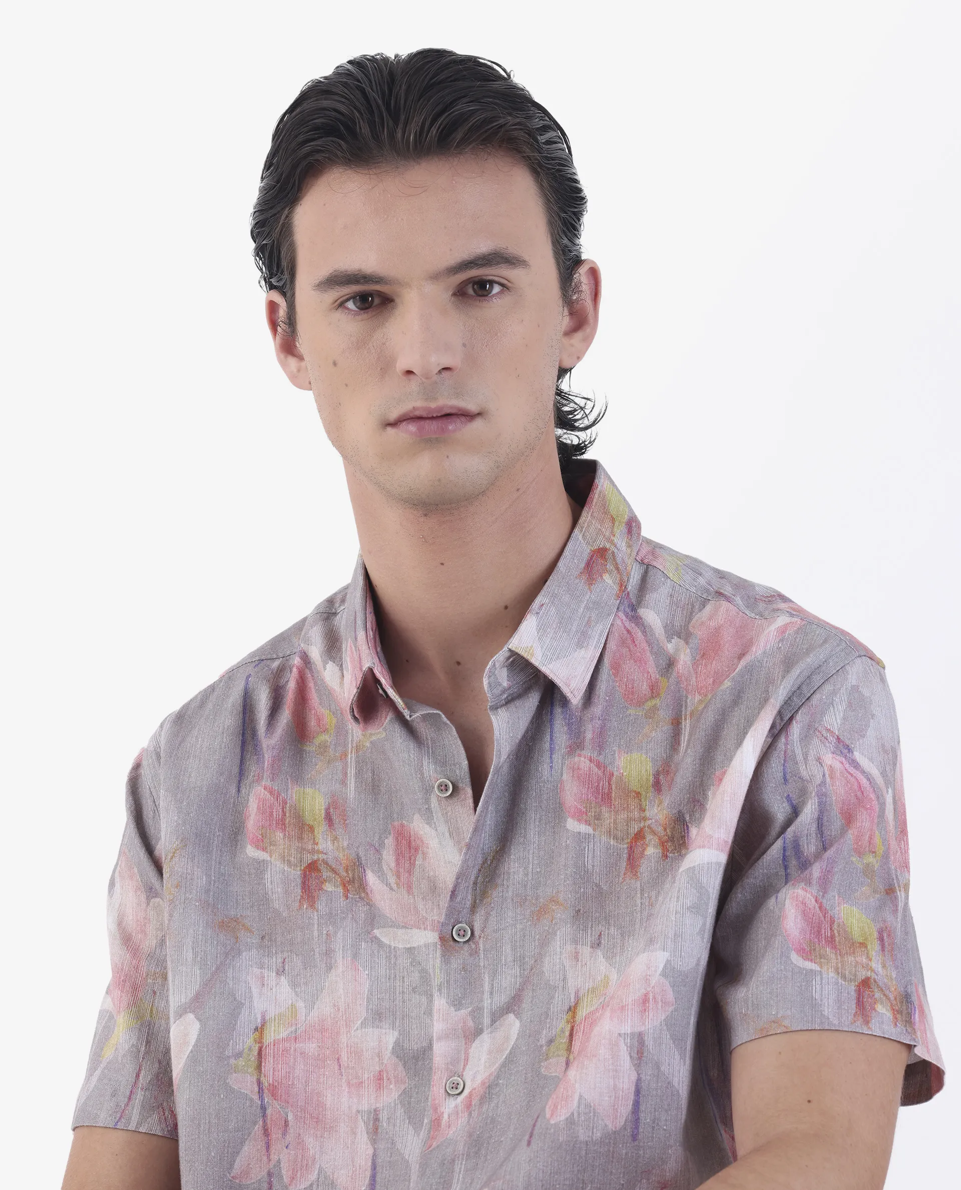 Rare Rabbit Men's Lavaj Grey 100% Linen Regular Fit Half Sleeve Spread Collar Shirt - Image 5