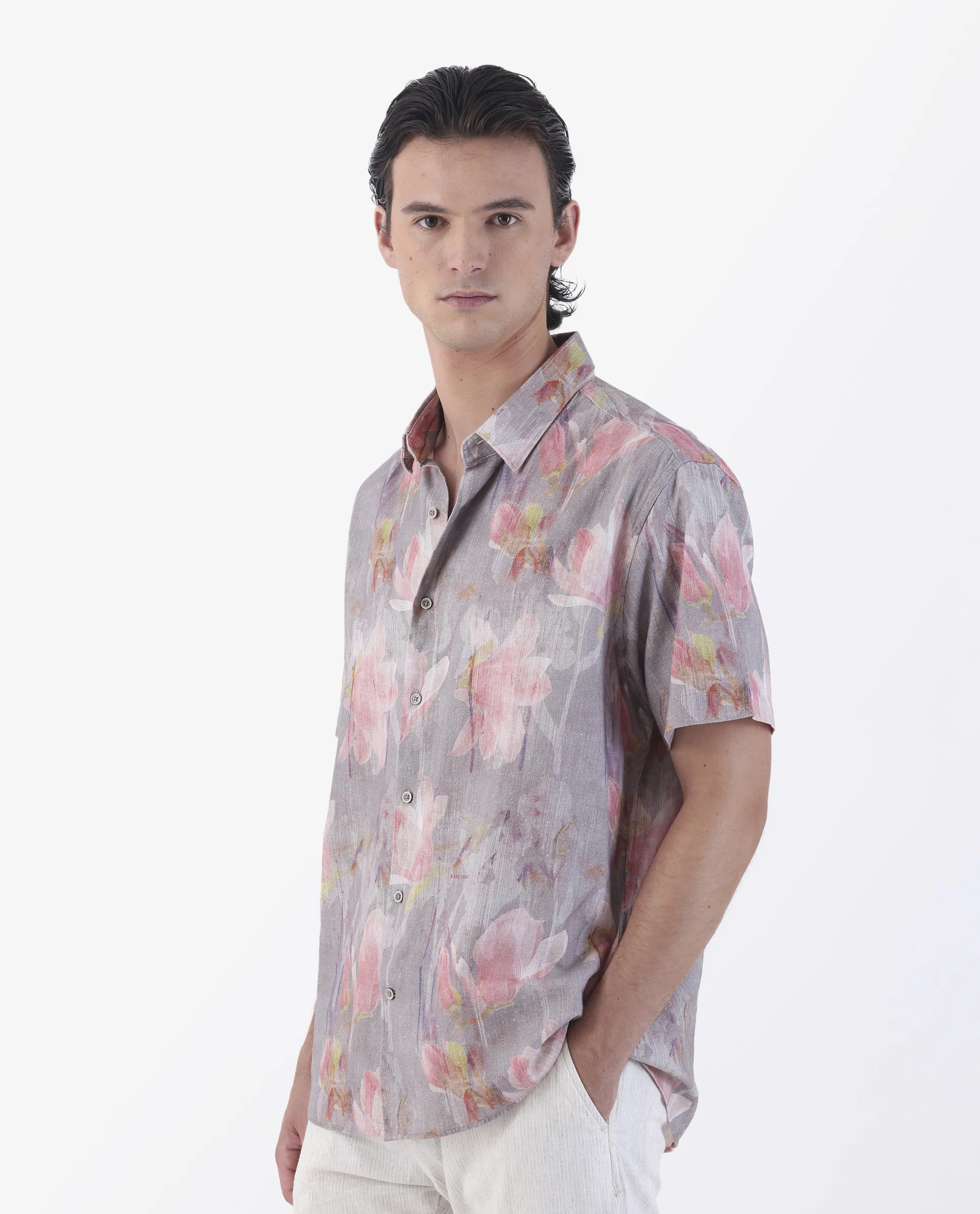 Rare Rabbit Men's Lavaj Grey 100% Linen Regular Fit Half Sleeve Spread Collar Shirt - Image 6
