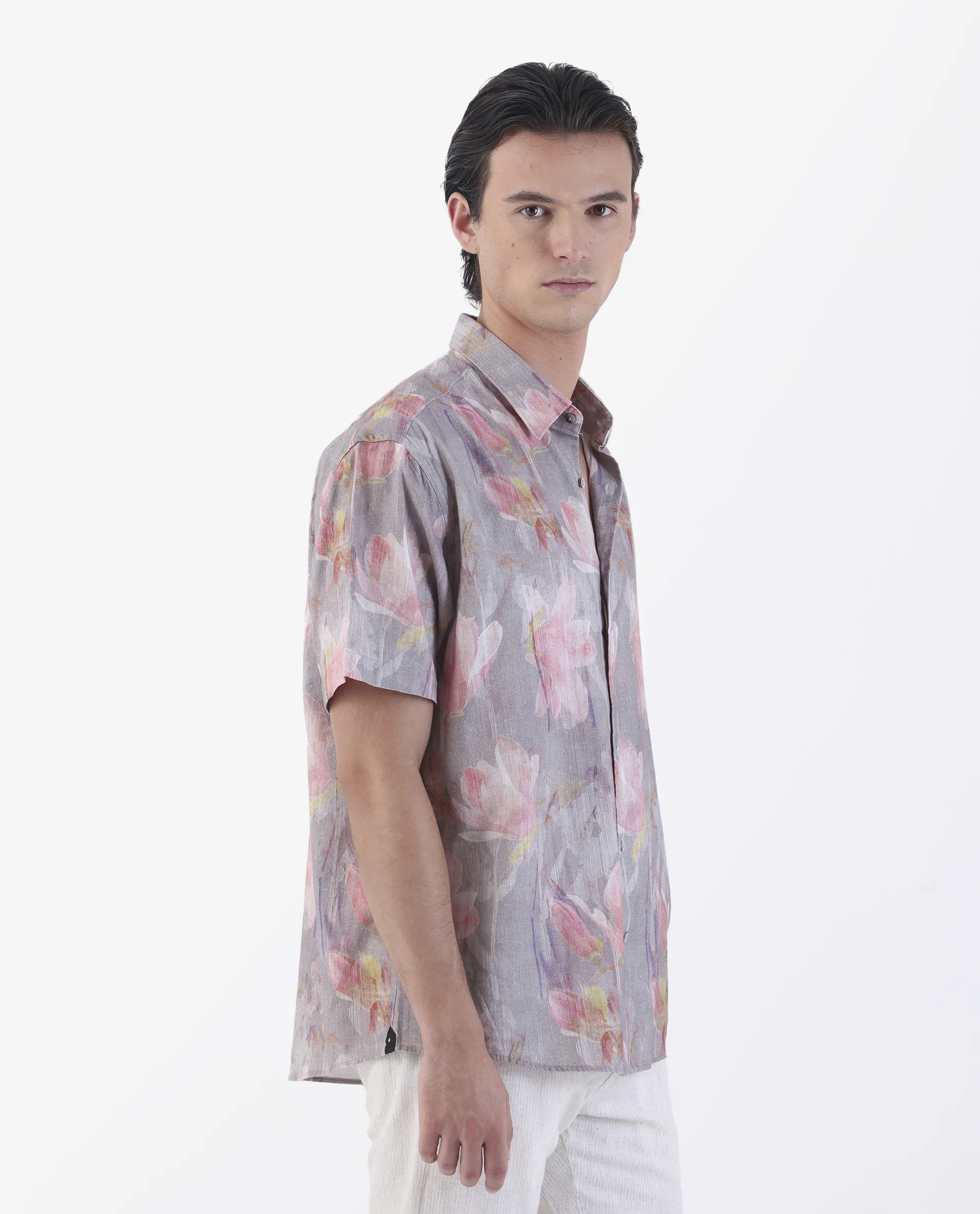Rare Rabbit Men's Lavaj Grey 100% Linen Regular Fit Half Sleeve Spread Collar Shirt - Image 7