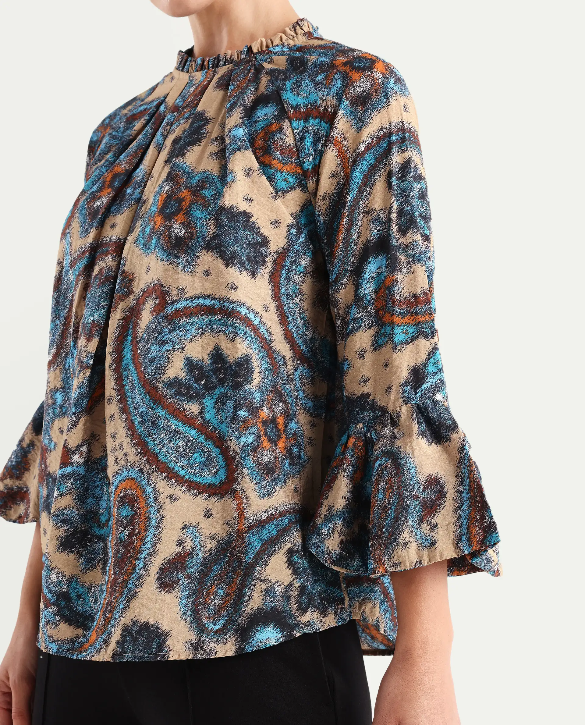 Rareism Women's Lavand Multi Nylon Blend Sweetheart Neck Paisley Print Raglan Sleeve Regular Fit Top - Image 3