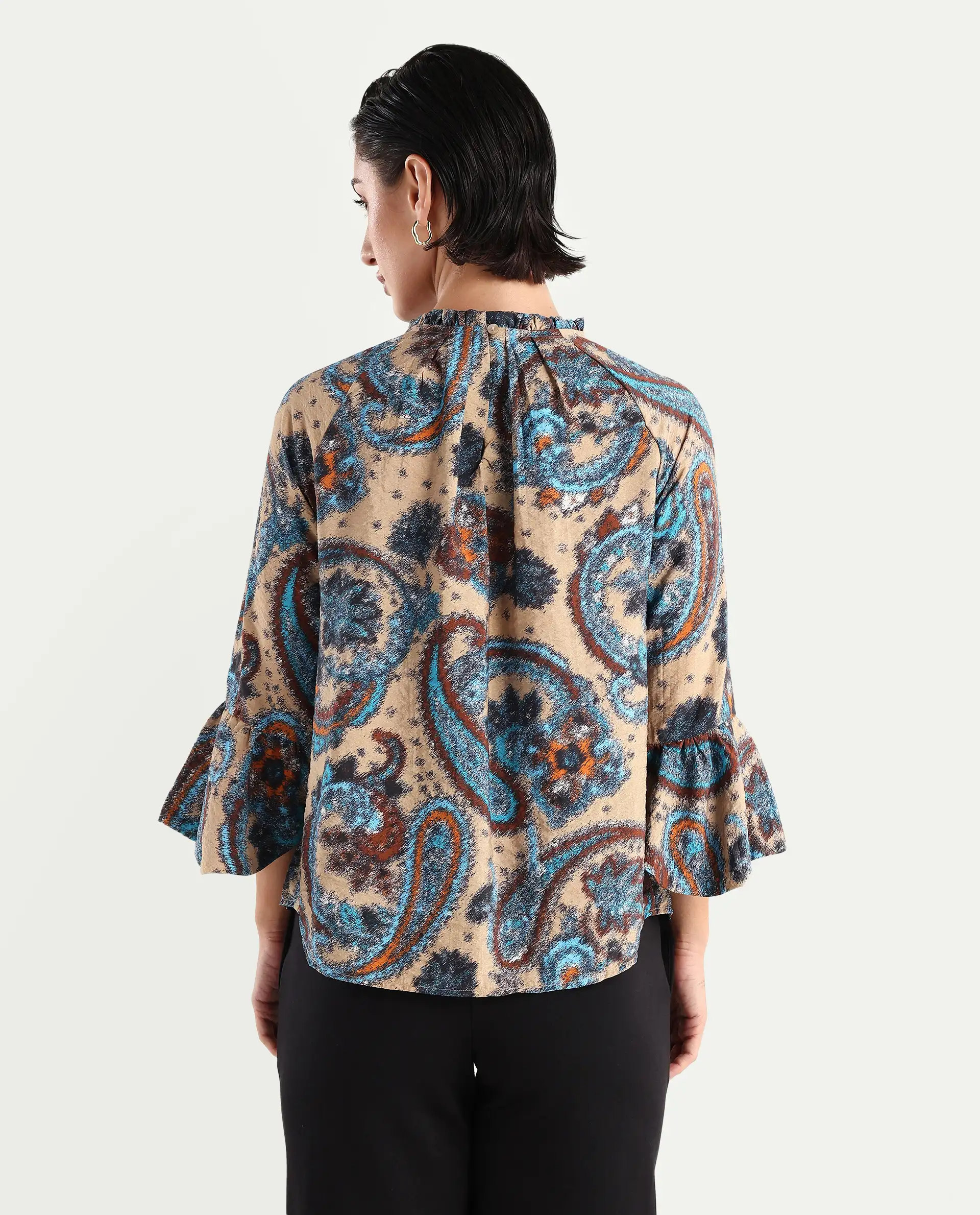 Rareism Women's Lavand Multi Nylon Blend Sweetheart Neck Paisley Print Raglan Sleeve Regular Fit Top - Image 7