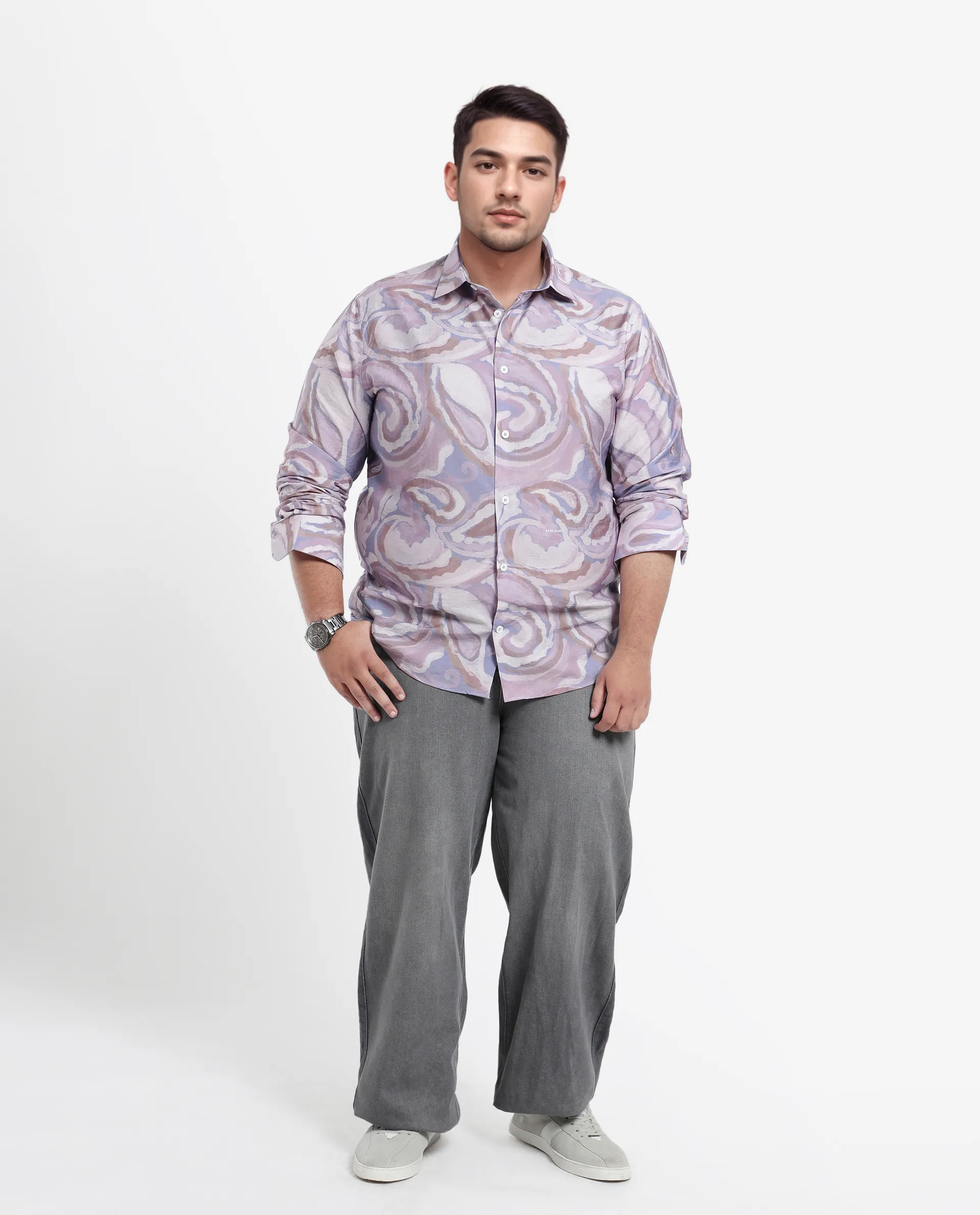 Rare Rabbit Men Lavato-L Light Purple Nylon Viscose Full Sleeve Cuban Collar Button Closure Boxy Fit Abstract Print Shirt - Image 2