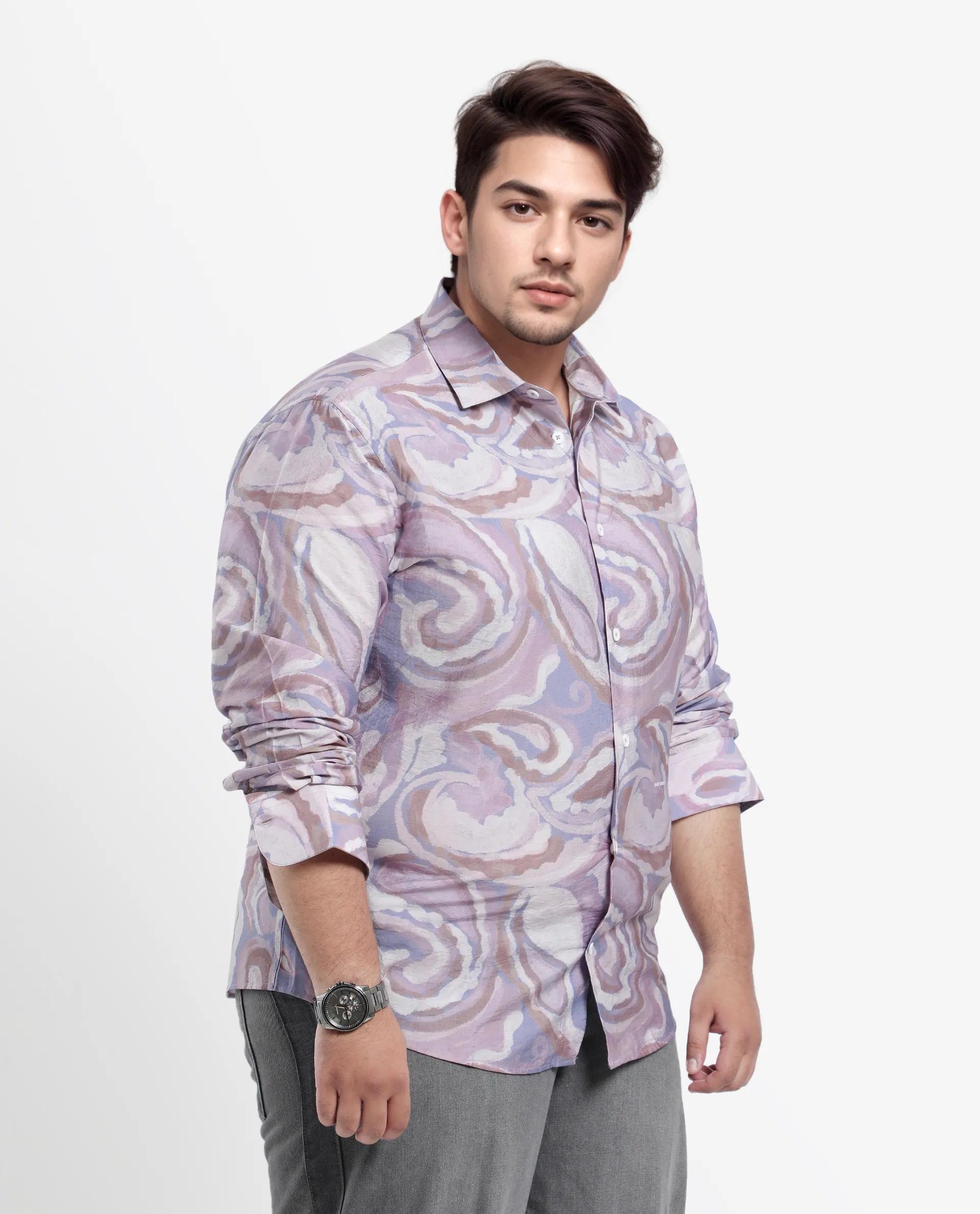 Rare Rabbit Men Lavato-L Light Purple Nylon Viscose Full Sleeve Cuban Collar Button Closure Boxy Fit Abstract Print Shirt - Image 4