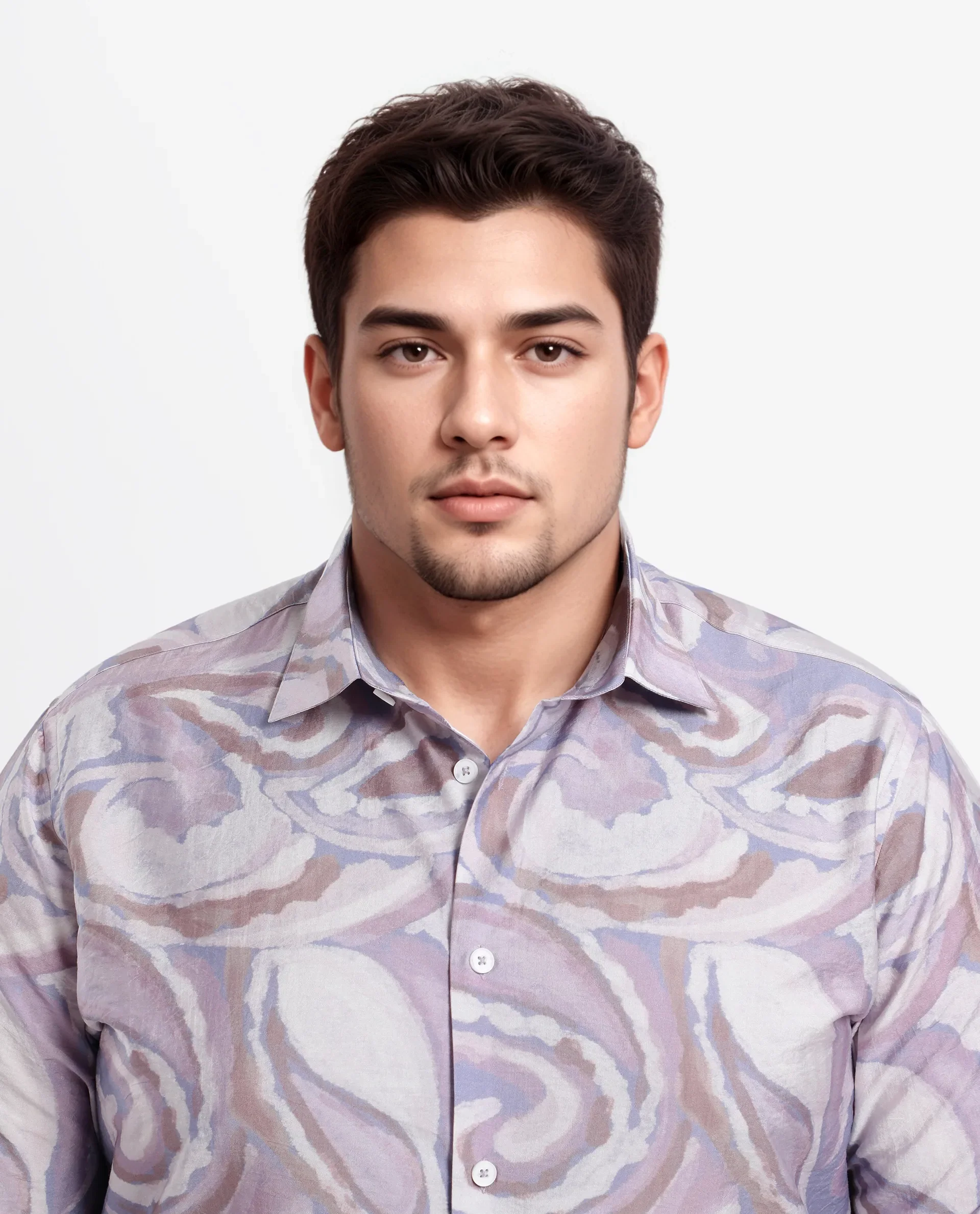 Rare Rabbit Men Lavato-L Light Purple Nylon Viscose Full Sleeve Cuban Collar Button Closure Boxy Fit Abstract Print Shirt - Image 5
