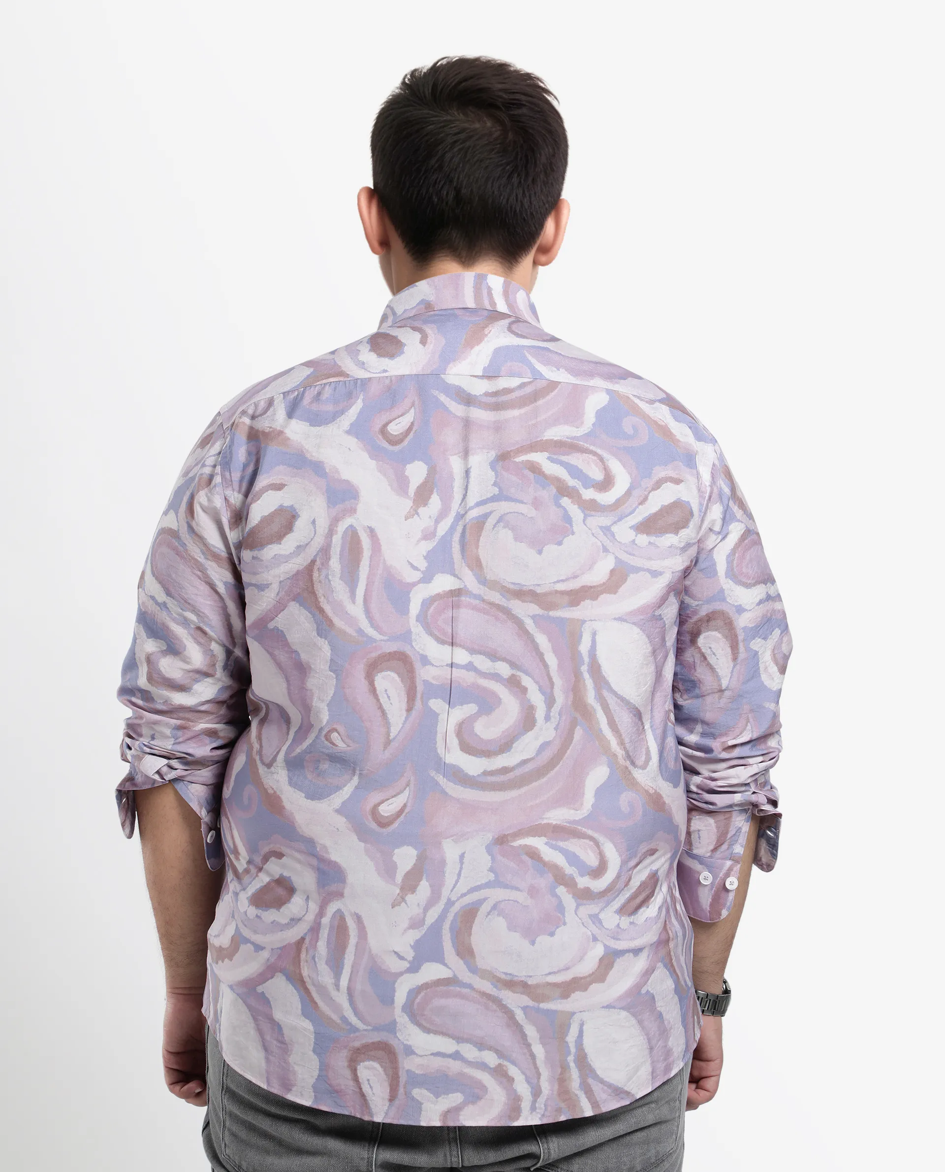 Rare Rabbit Men Lavato-L Light Purple Nylon Viscose Full Sleeve Cuban Collar Button Closure Boxy Fit Abstract Print Shirt - Image 7