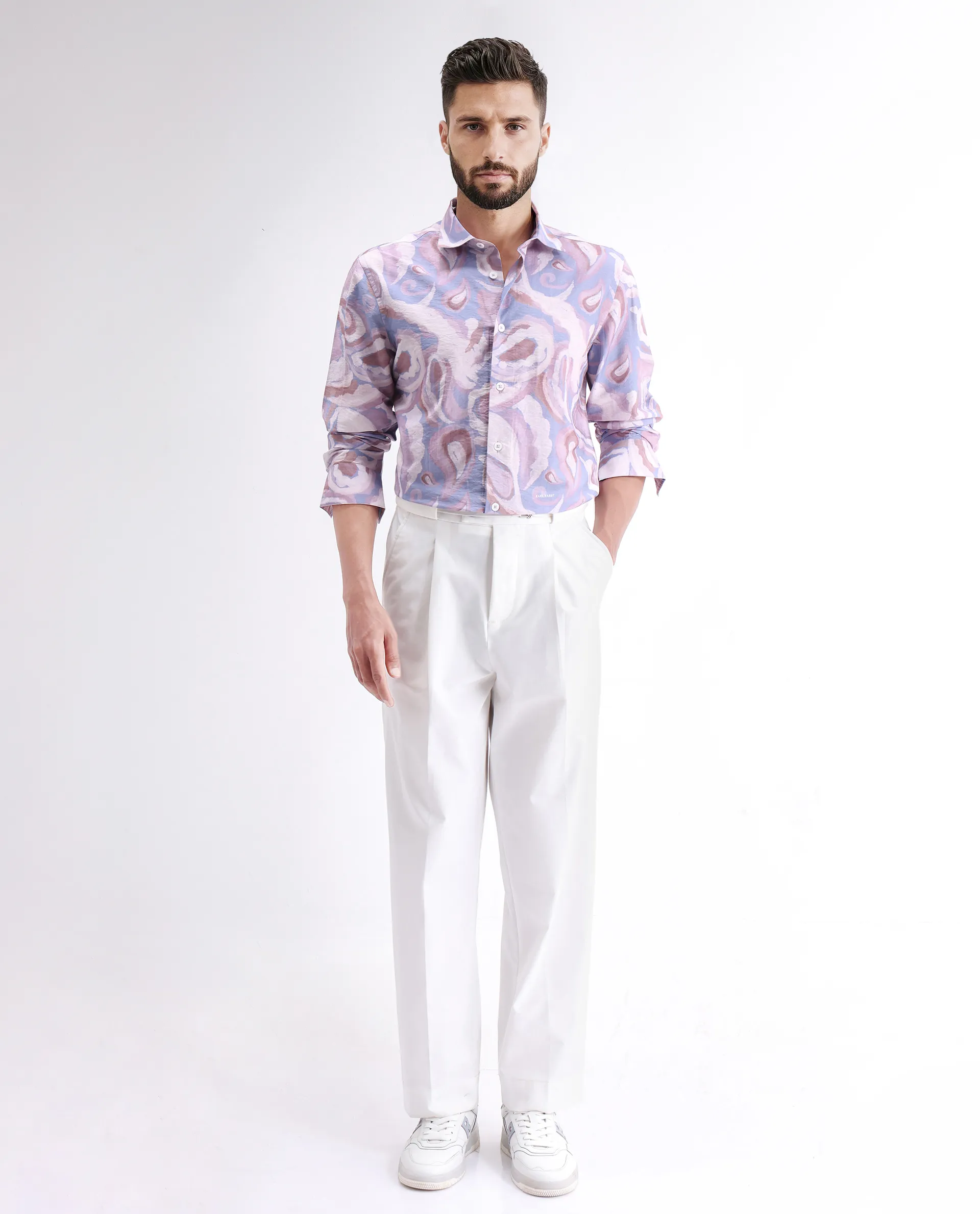 Rare Rabbit Men's Lavato Light Purple Viscose Blend Abstract Print Regular Fit Full Sleeve Collared Shirt - Image 2