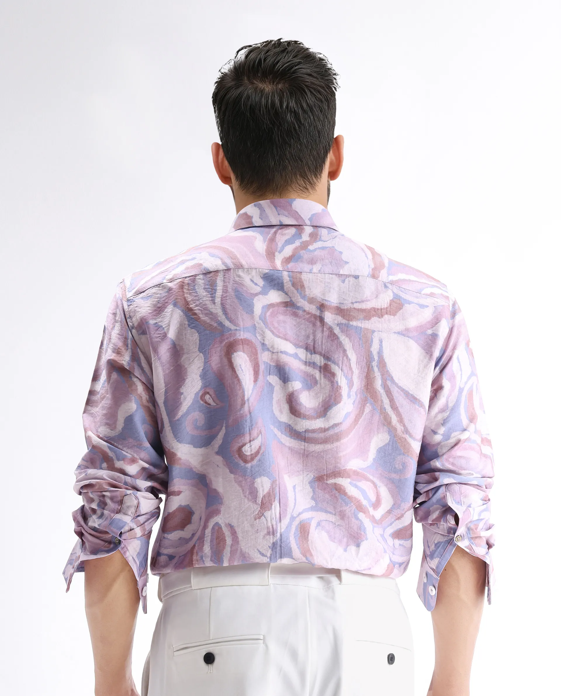 Rare Rabbit Men's Lavato Light Purple Viscose Blend Abstract Print Regular Fit Full Sleeve Collared Shirt - Image 4
