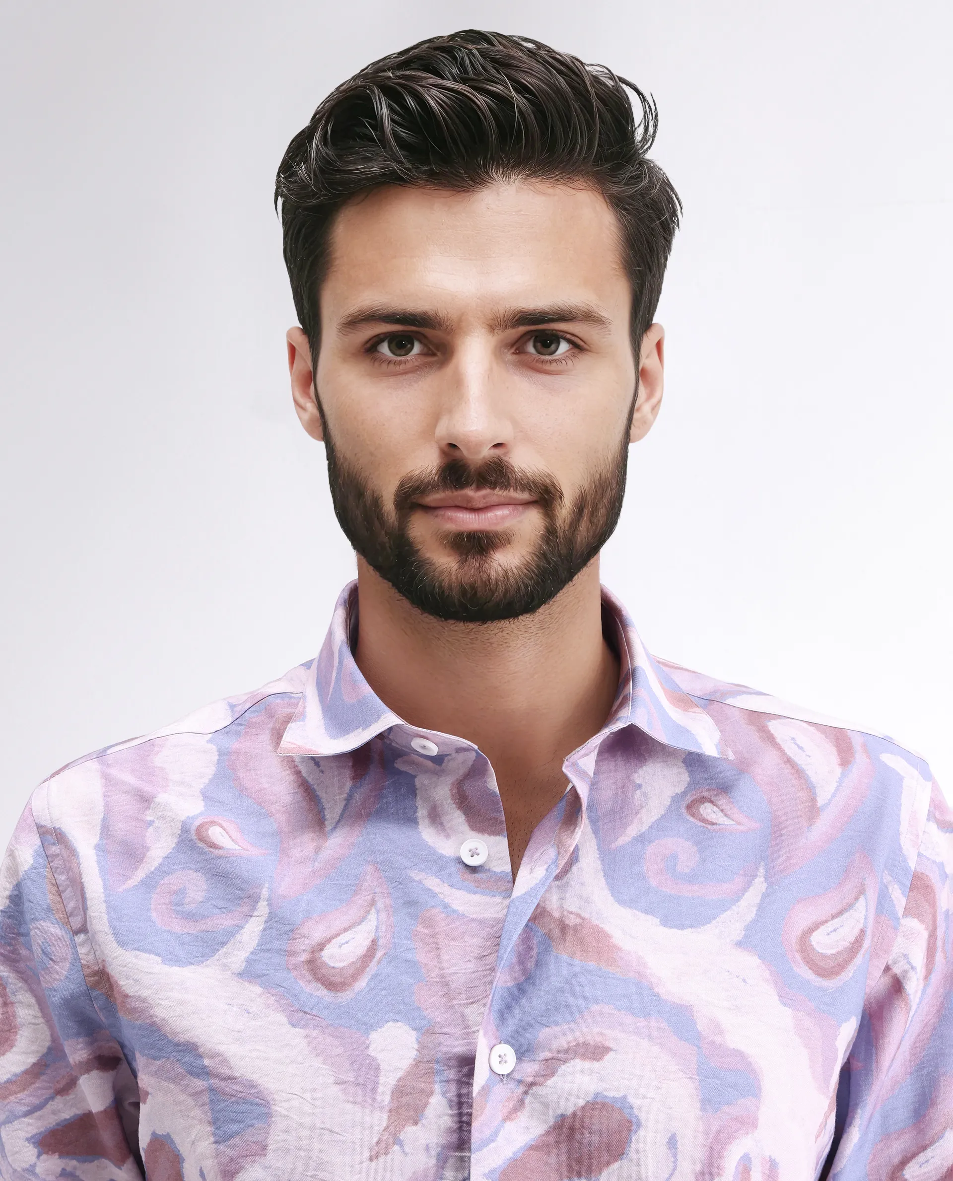 Rare Rabbit Men's Lavato Light Purple Viscose Blend Abstract Print Regular Fit Full Sleeve Collared Shirt - Image 6