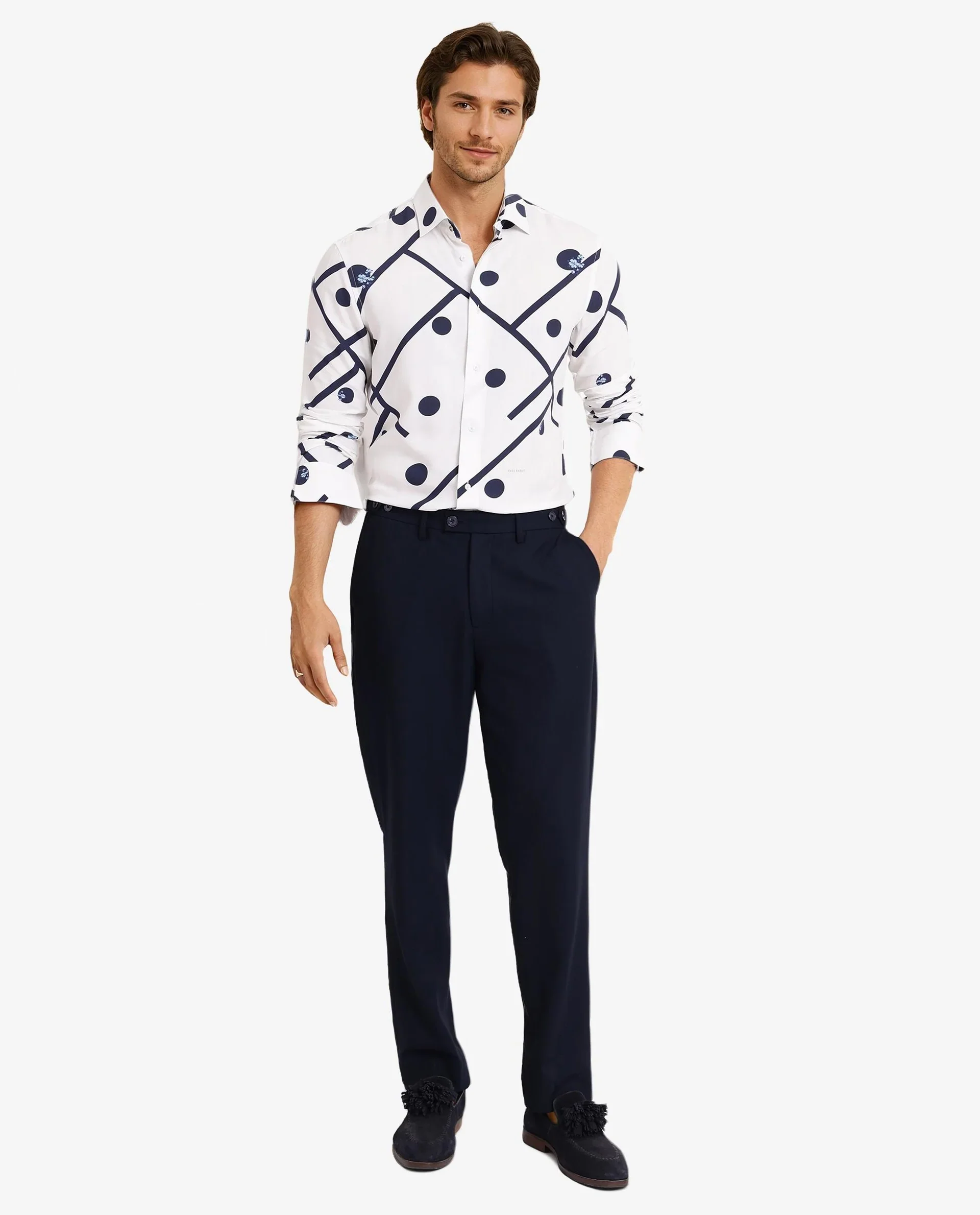 Rare Rabbit Men's Laveno-1 Off White Viscose Geometric Print Regular Fit Full Sleeve Collared Shirt - Image 2