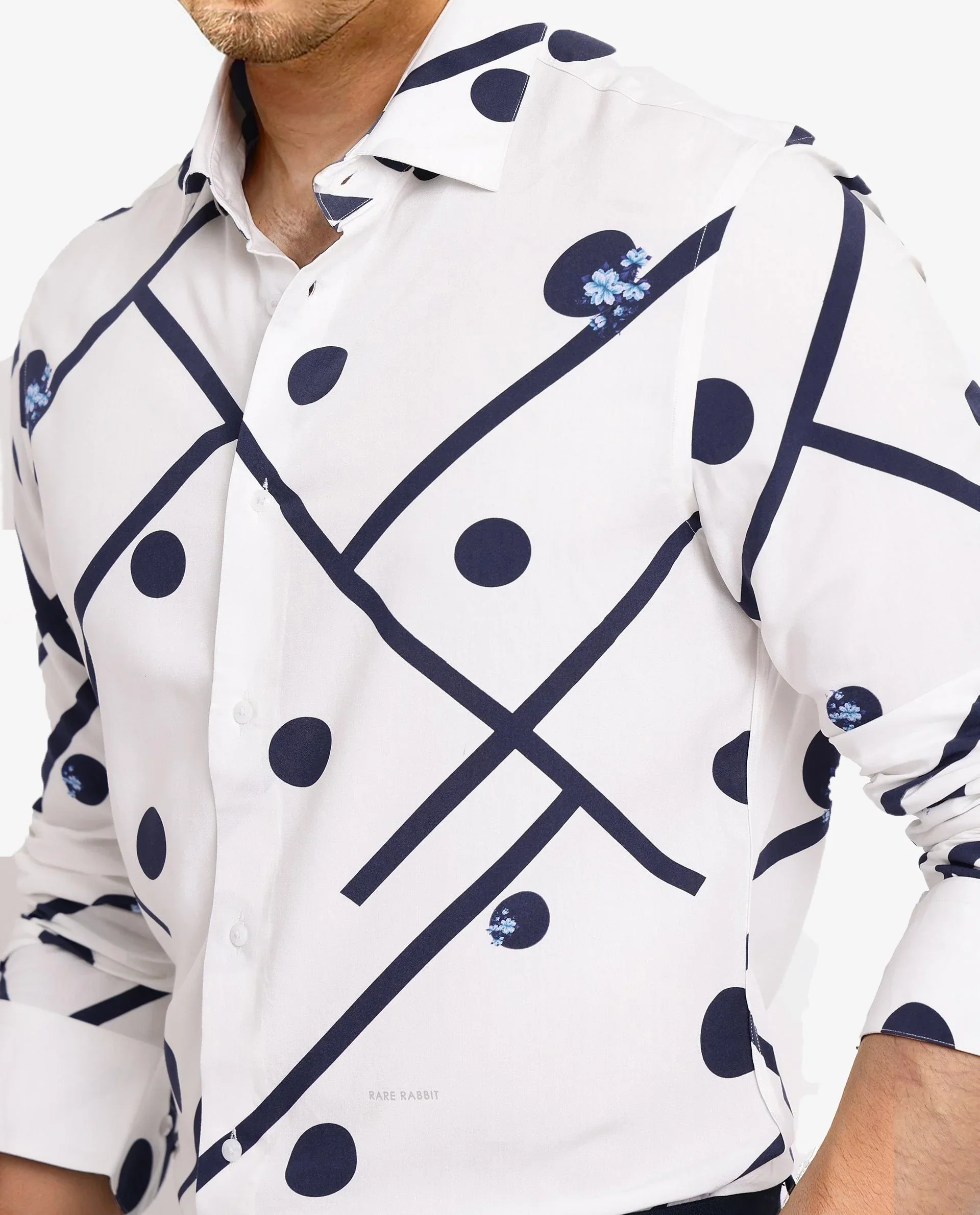 Rare Rabbit Men's Laveno-1 Off White Viscose Geometric Print Regular Fit Full Sleeve Collared Shirt - Image 3