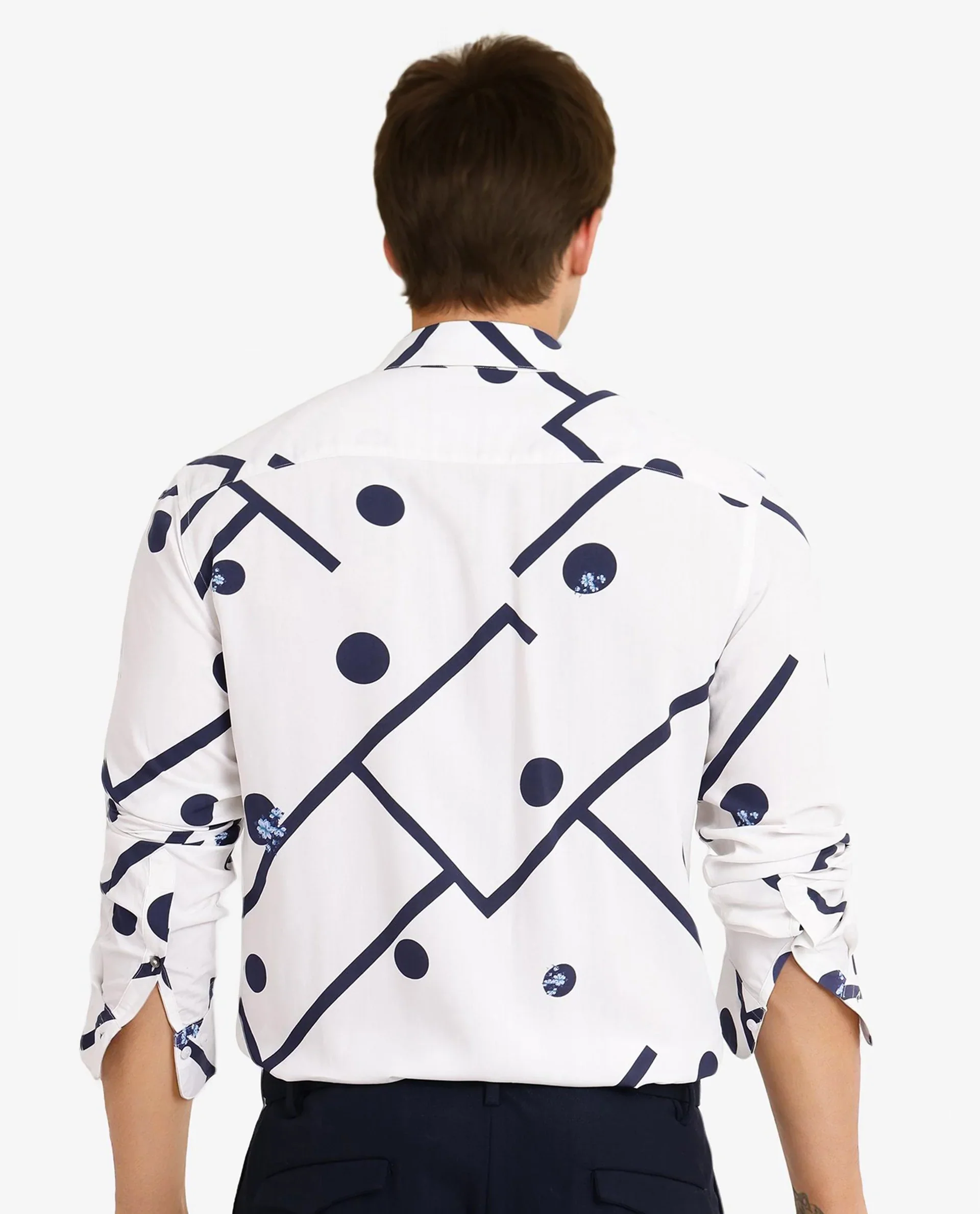 Rare Rabbit Men's Laveno-1 Off White Viscose Geometric Print Regular Fit Full Sleeve Collared Shirt - Image 4