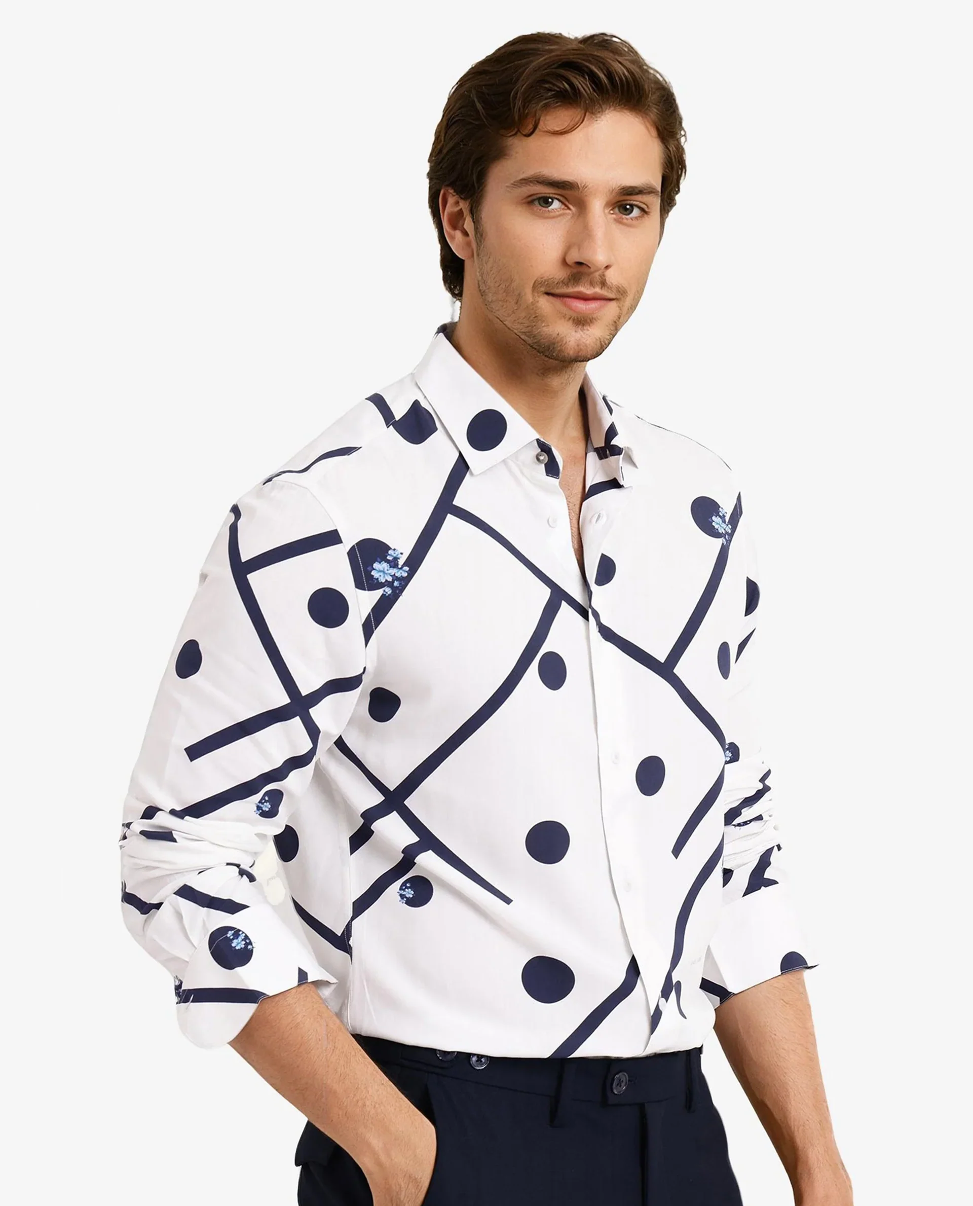 Rare Rabbit Men's Laveno-1 Off White Viscose Geometric Print Regular Fit Full Sleeve Collared Shirt - Image 7
