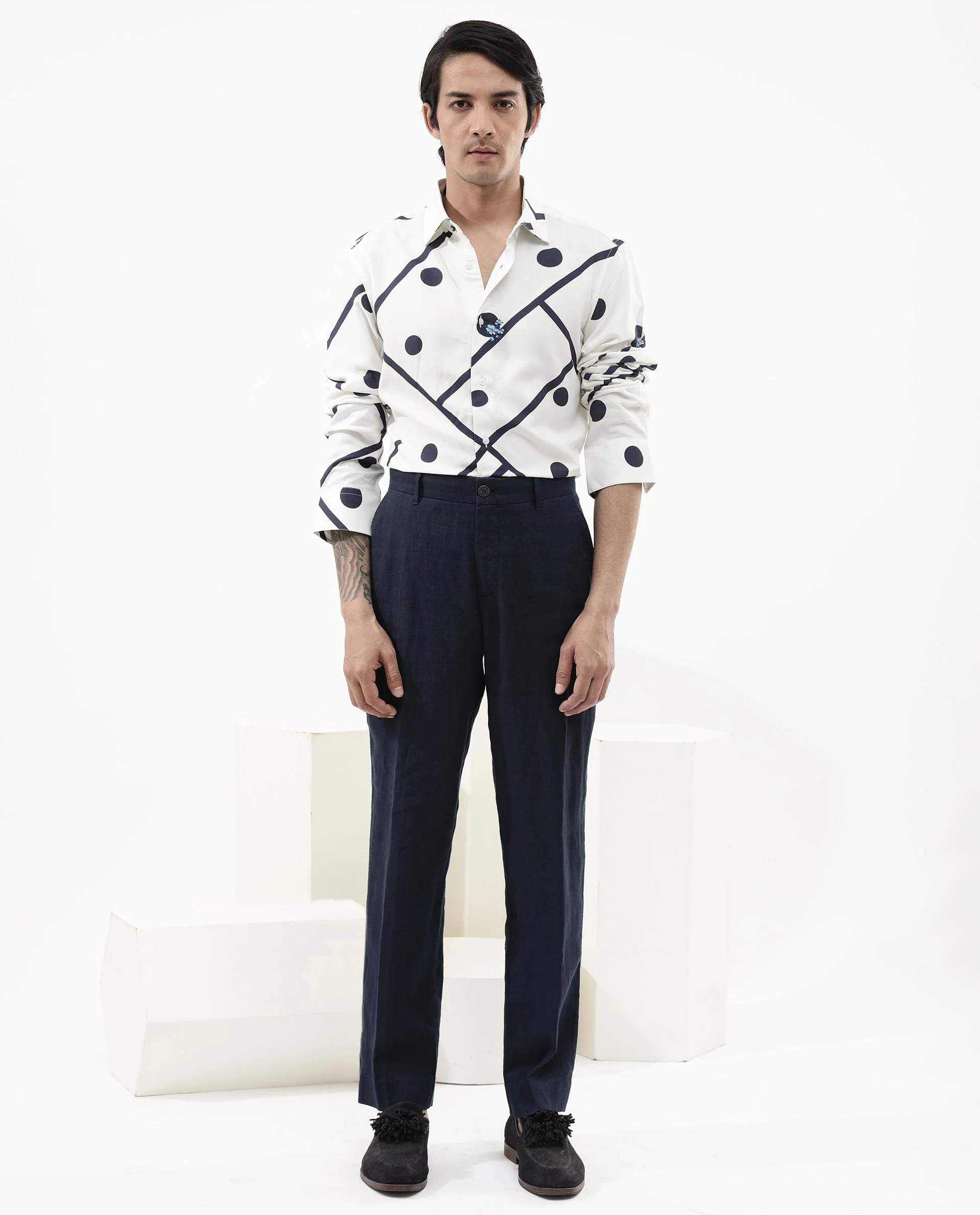 Rare Rabbit Men's Laveno Off White Viscose Geometric Print Regular Fit Full Sleeve Collared Shirt - Image 2