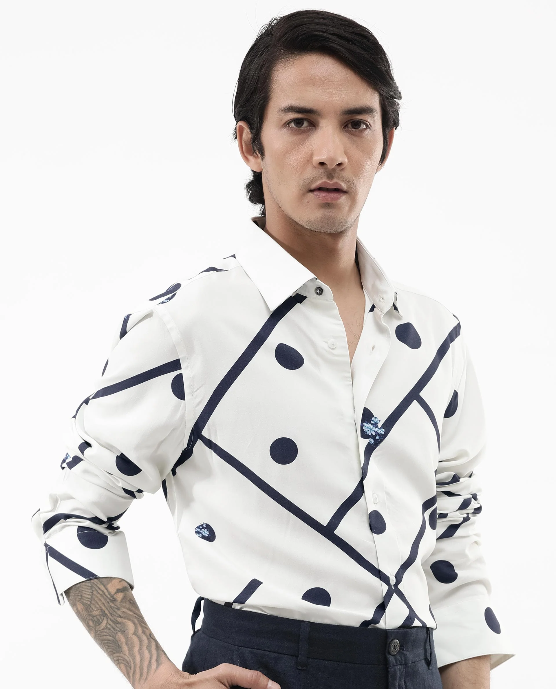 Rare Rabbit Men's Laveno Off White Viscose Geometric Print Regular Fit Full Sleeve Collared Shirt - Image 3