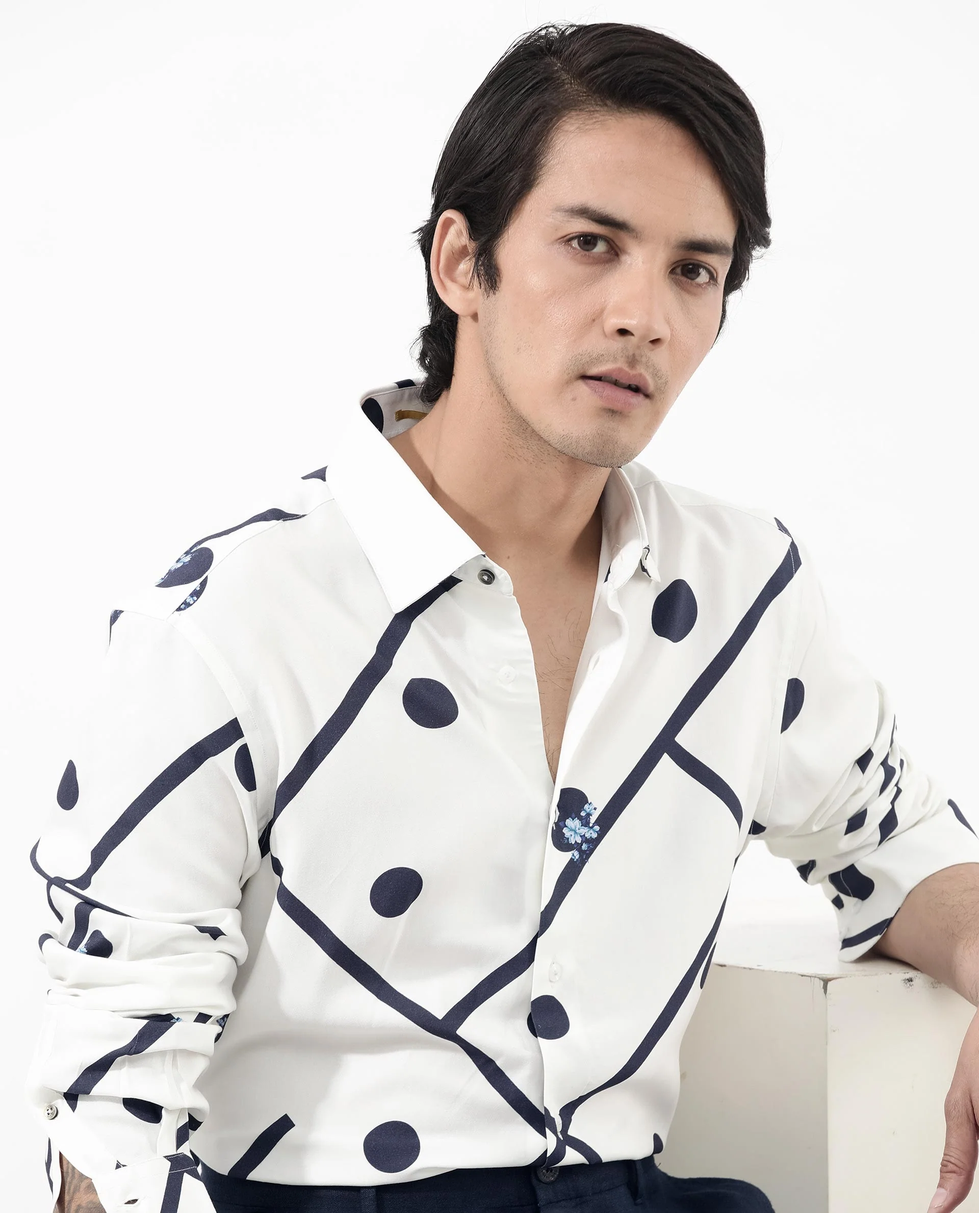 Rare Rabbit Men's Laveno Off White Viscose Geometric Print Regular Fit Full Sleeve Collared Shirt - Image 4
