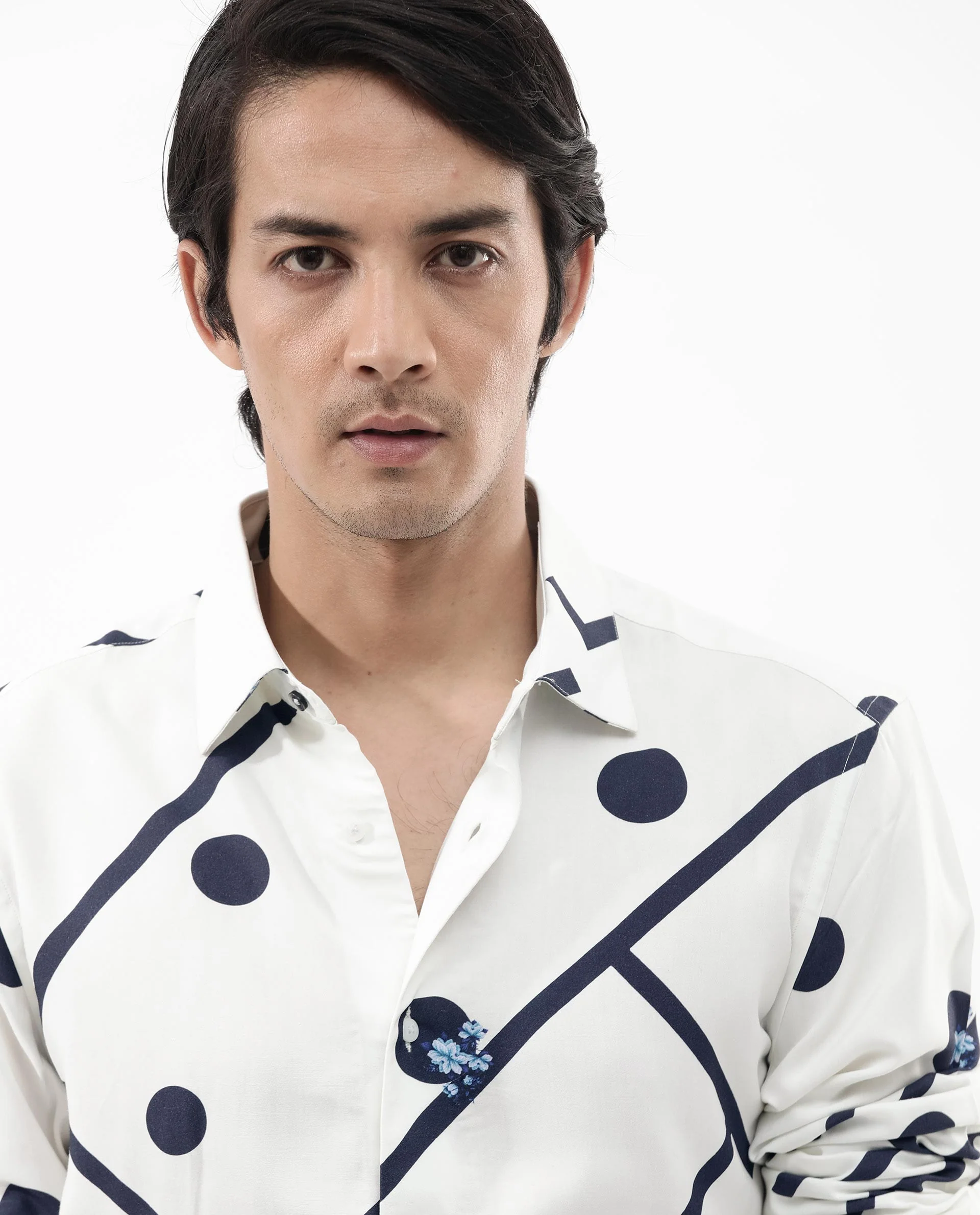 Rare Rabbit Men's Laveno Off White Viscose Geometric Print Regular Fit Full Sleeve Collared Shirt - Image 5