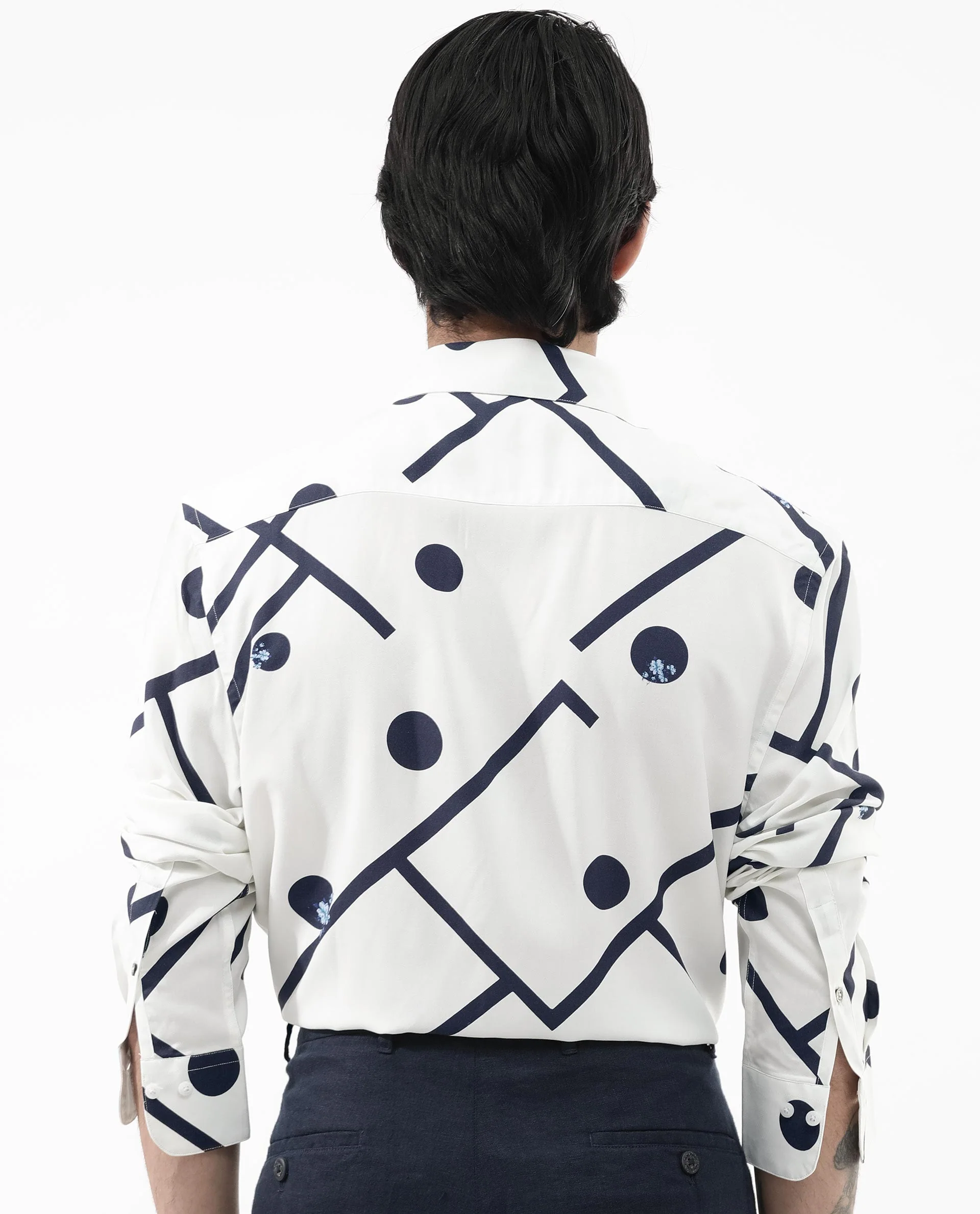 Rare Rabbit Men's Laveno Off White Viscose Geometric Print Regular Fit Full Sleeve Collared Shirt - Image 6