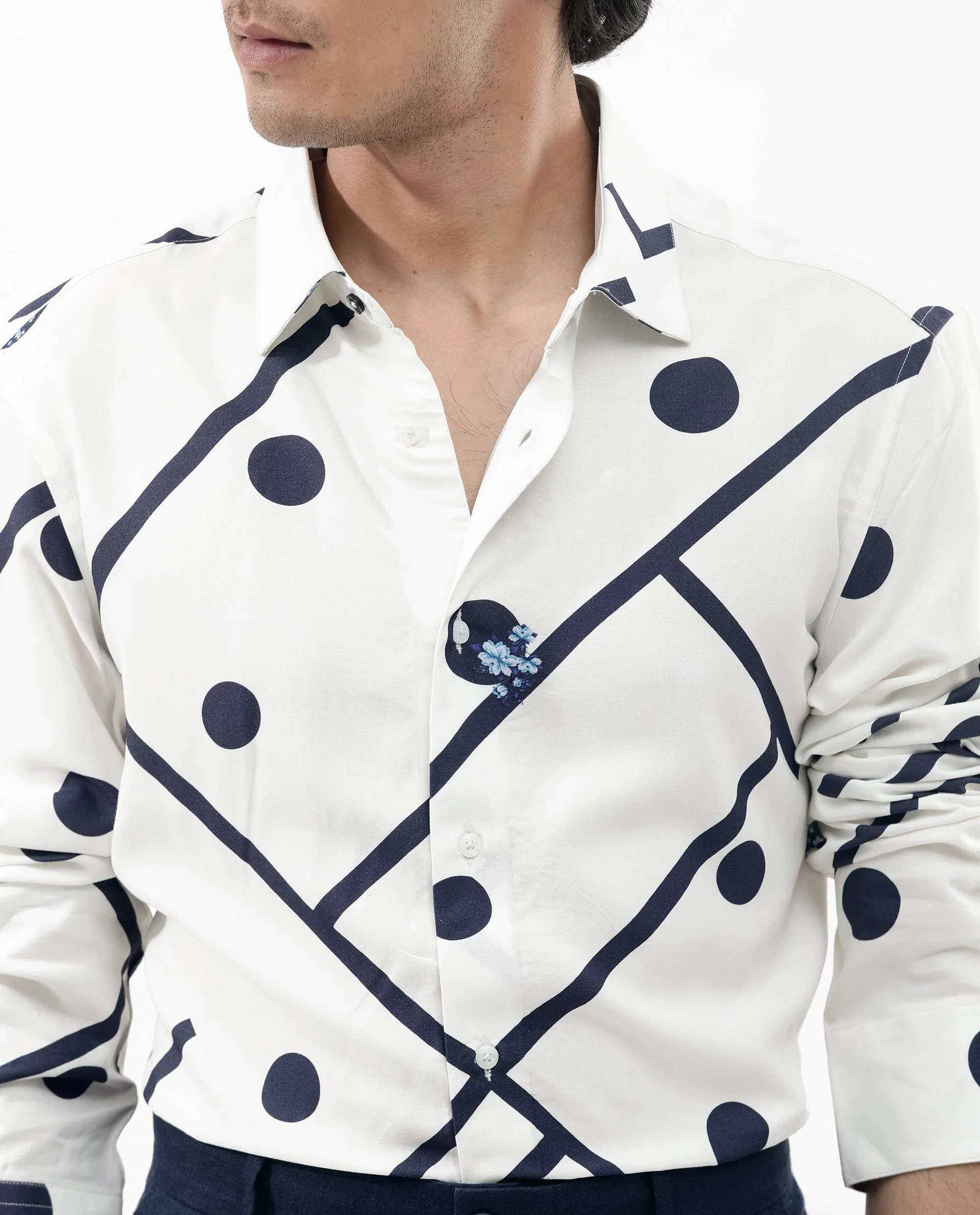 Rare Rabbit Men's Laveno Off White Viscose Geometric Print Regular Fit Full Sleeve Collared Shirt - Image 7