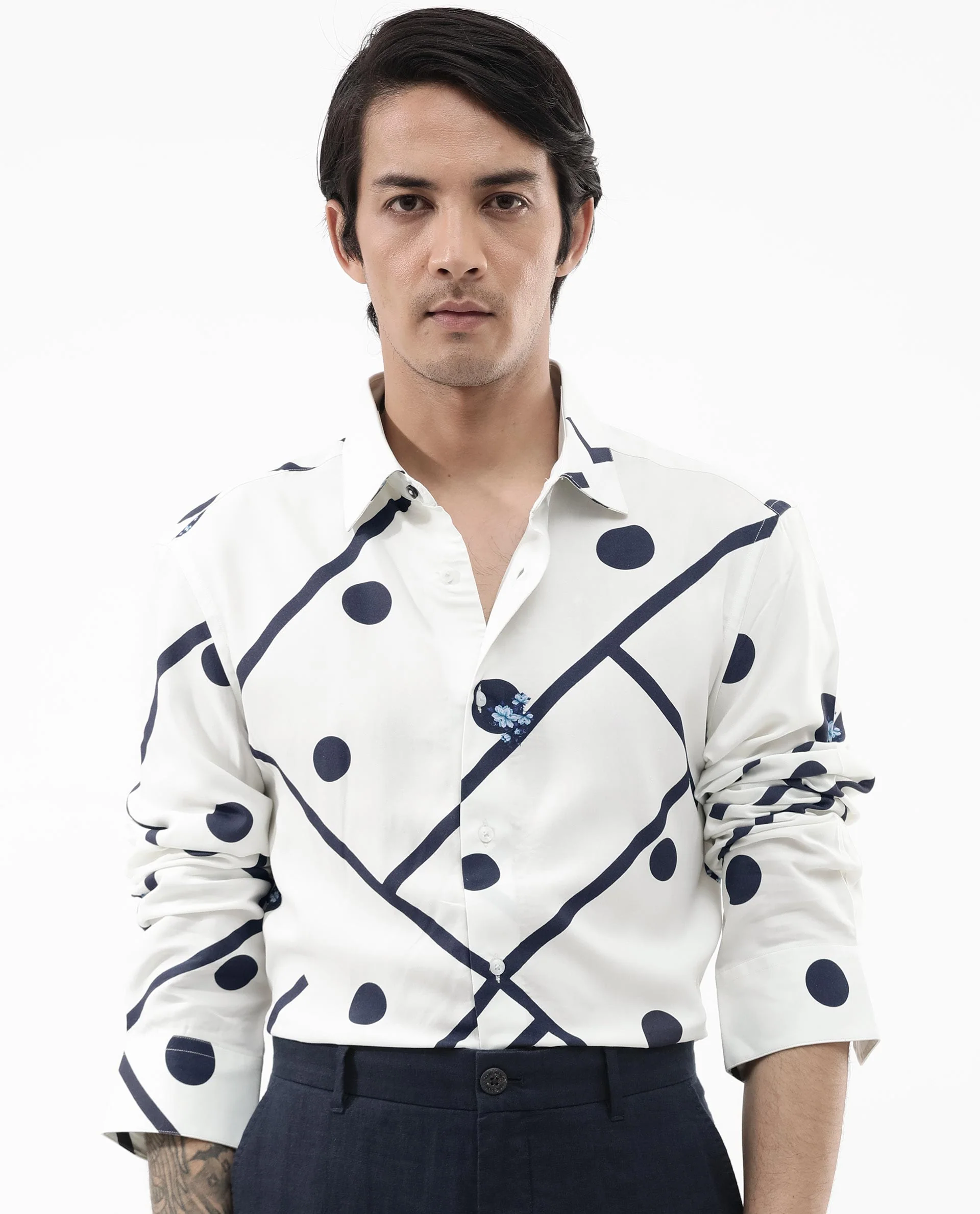 Rare Rabbit Men's Laveno Off White Viscose Geometric Print Regular Fit Full Sleeve Collared Shirt - Image 9