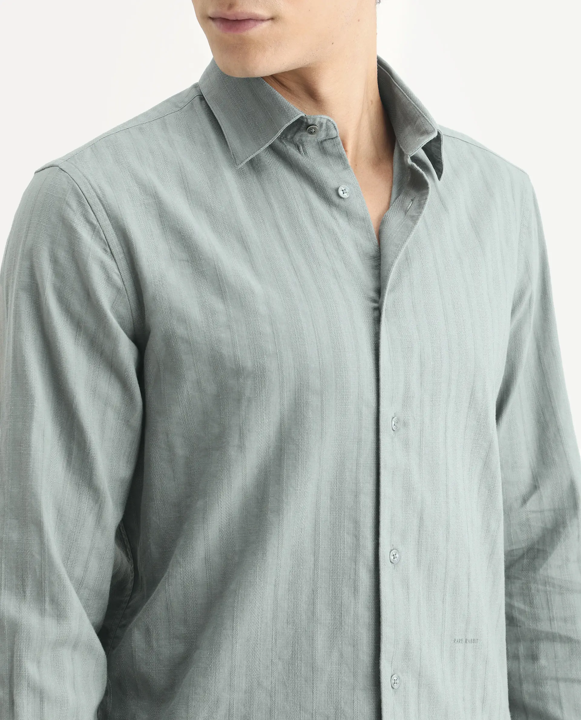 Rare Rabbit Men's Laver Dark Green Cotton Fabric Full Sleeve Regular Fit Textured Shirt - Image 3