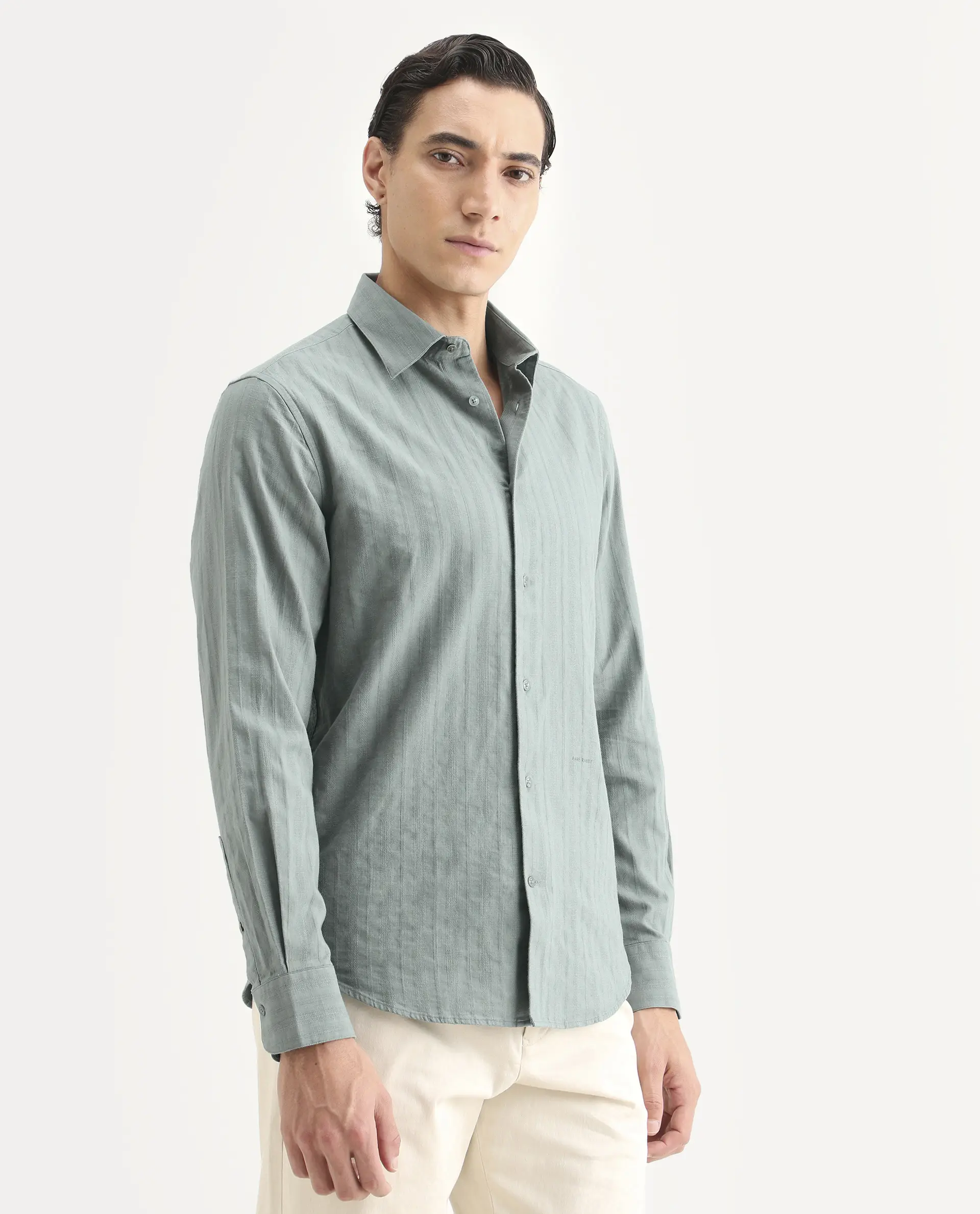 Rare Rabbit Men's Laver Dark Green Cotton Fabric Full Sleeve Regular Fit Textured Shirt - Image 5