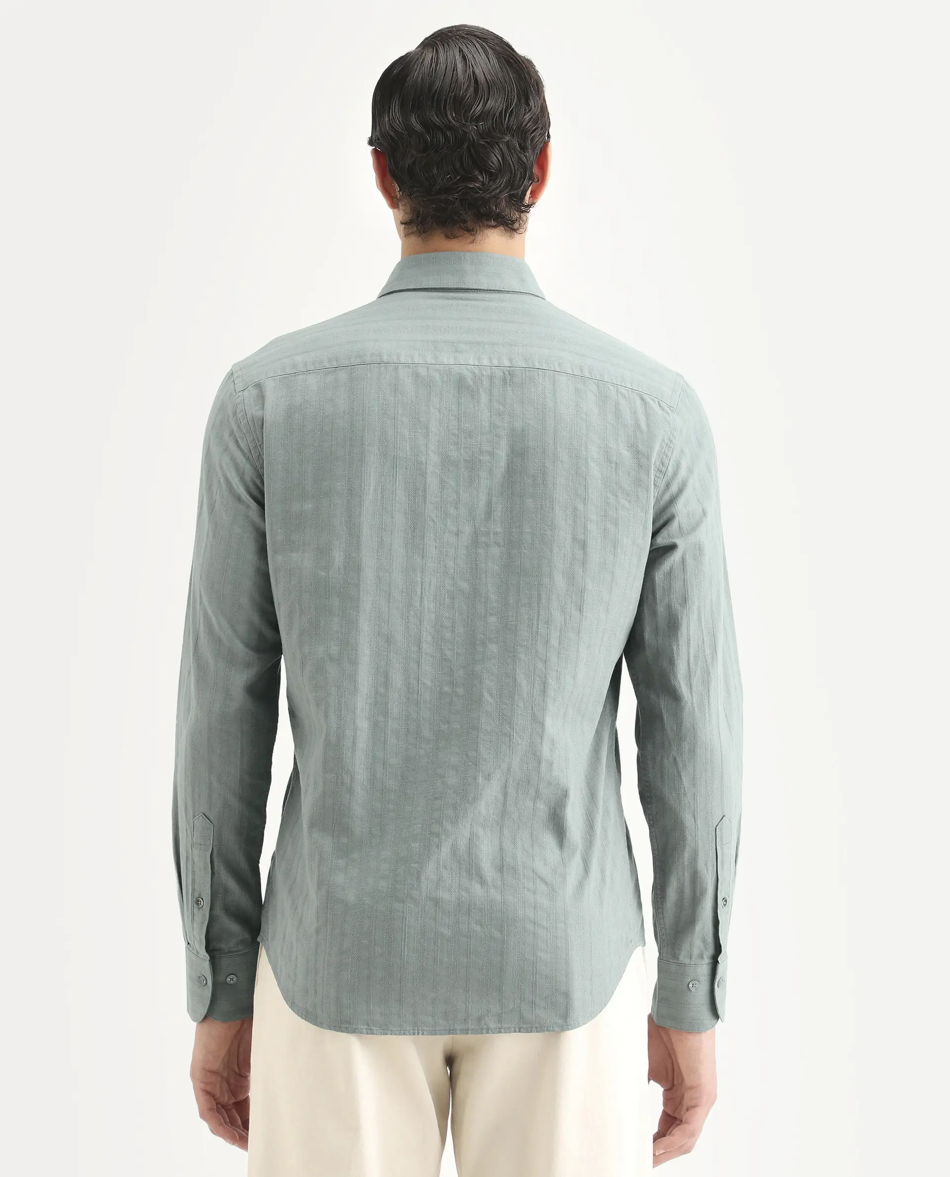 Rare Rabbit Men's Laver Dark Green Cotton Fabric Full Sleeve Regular Fit Textured Shirt - Image 7