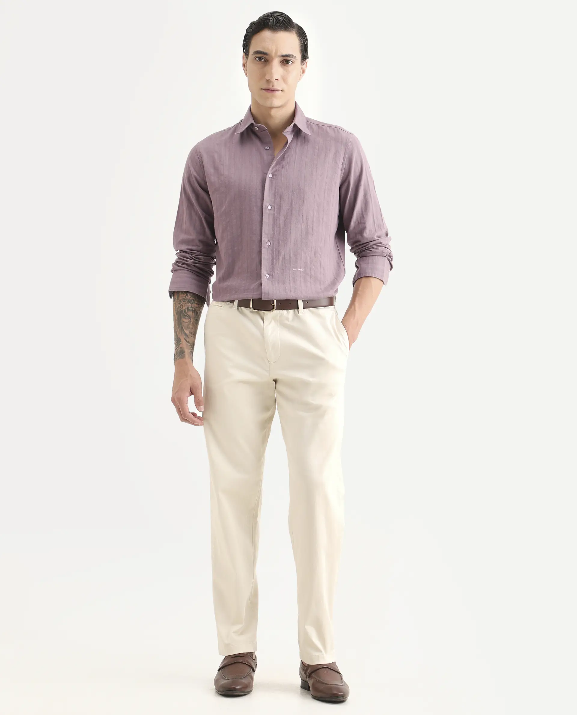Rare Rabbit Men's Laver Dusky Pink Cotton Fabric Full Sleeve Regular Fit Textured Shirt - Image 2
