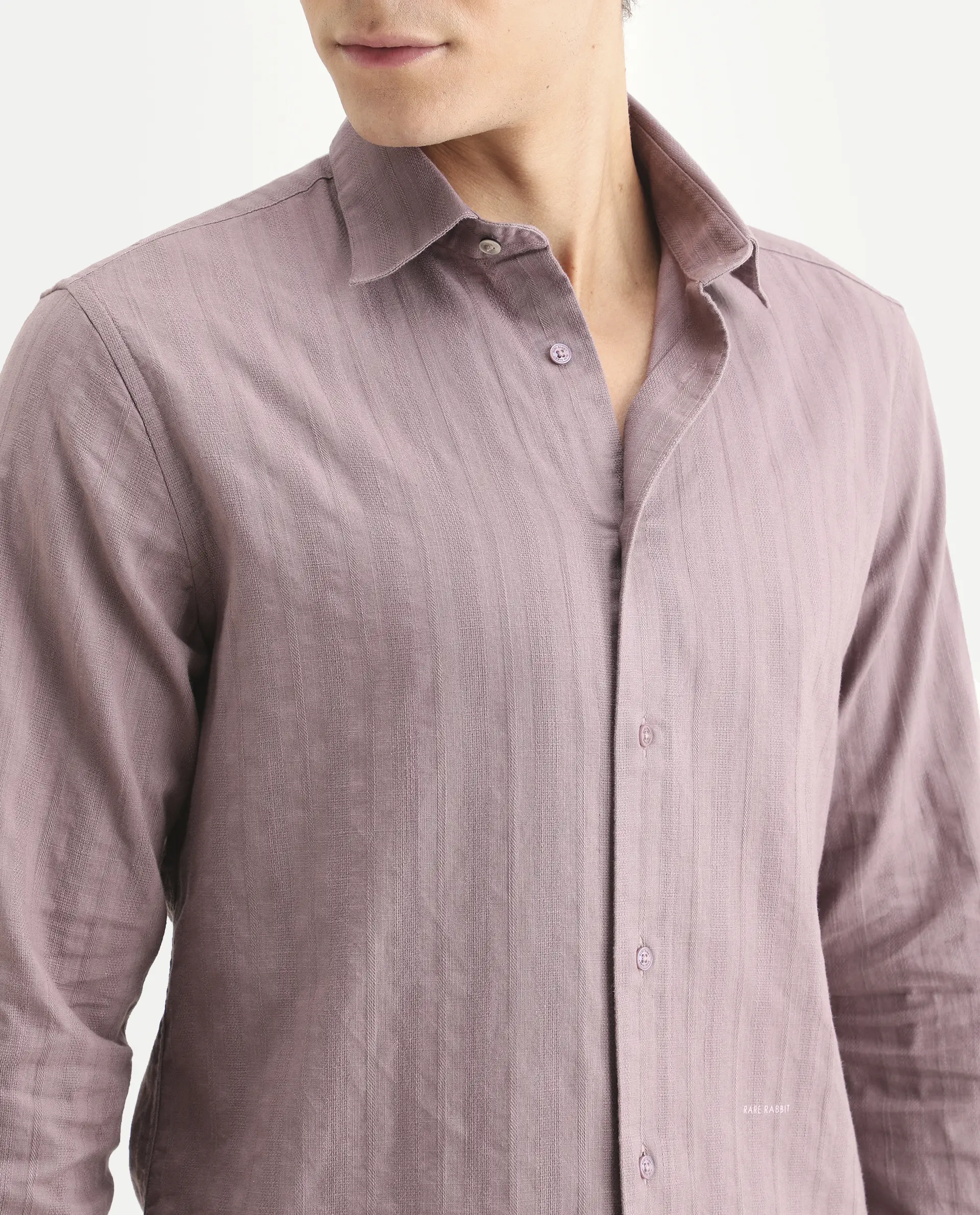 Rare Rabbit Men's Laver Dusky Pink Cotton Fabric Full Sleeve Regular Fit Textured Shirt - Image 3