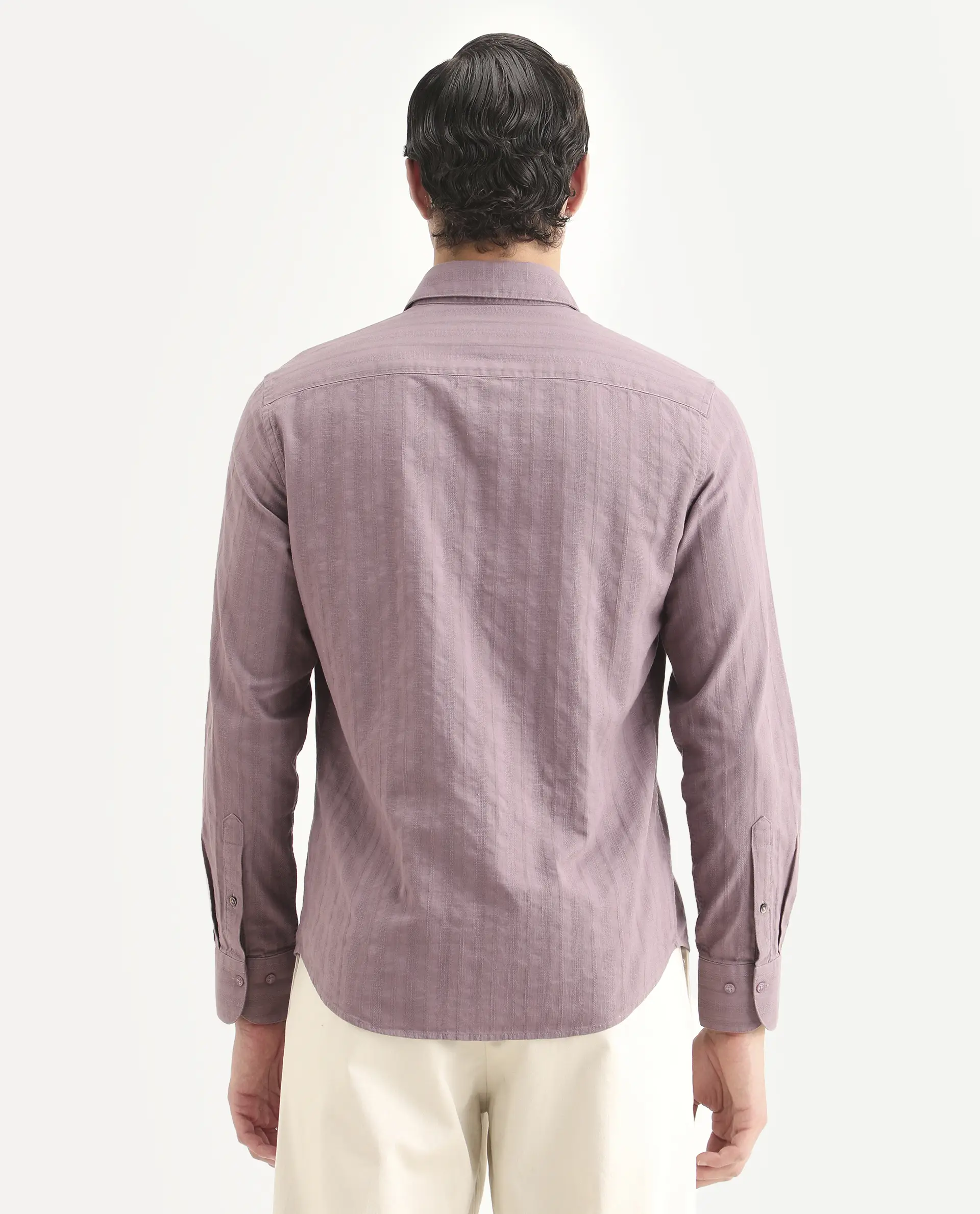 Rare Rabbit Men's Laver Dusky Pink Cotton Fabric Full Sleeve Regular Fit Textured Shirt - Image 7