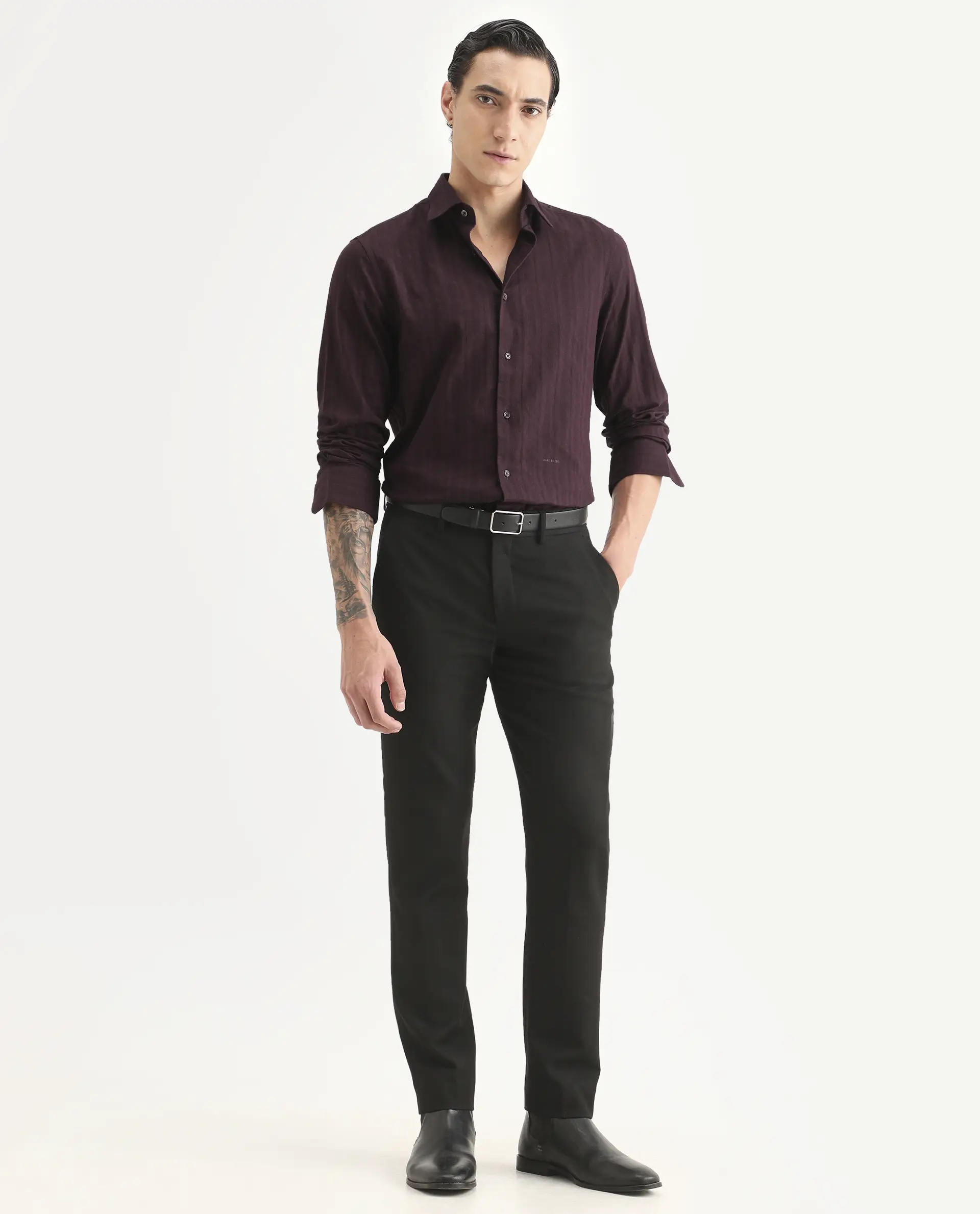 Rare Rabbit Men's Laver Dusky Teal Cotton Fabric Full Sleeve Regular Fit Textured Shirt - Image 2