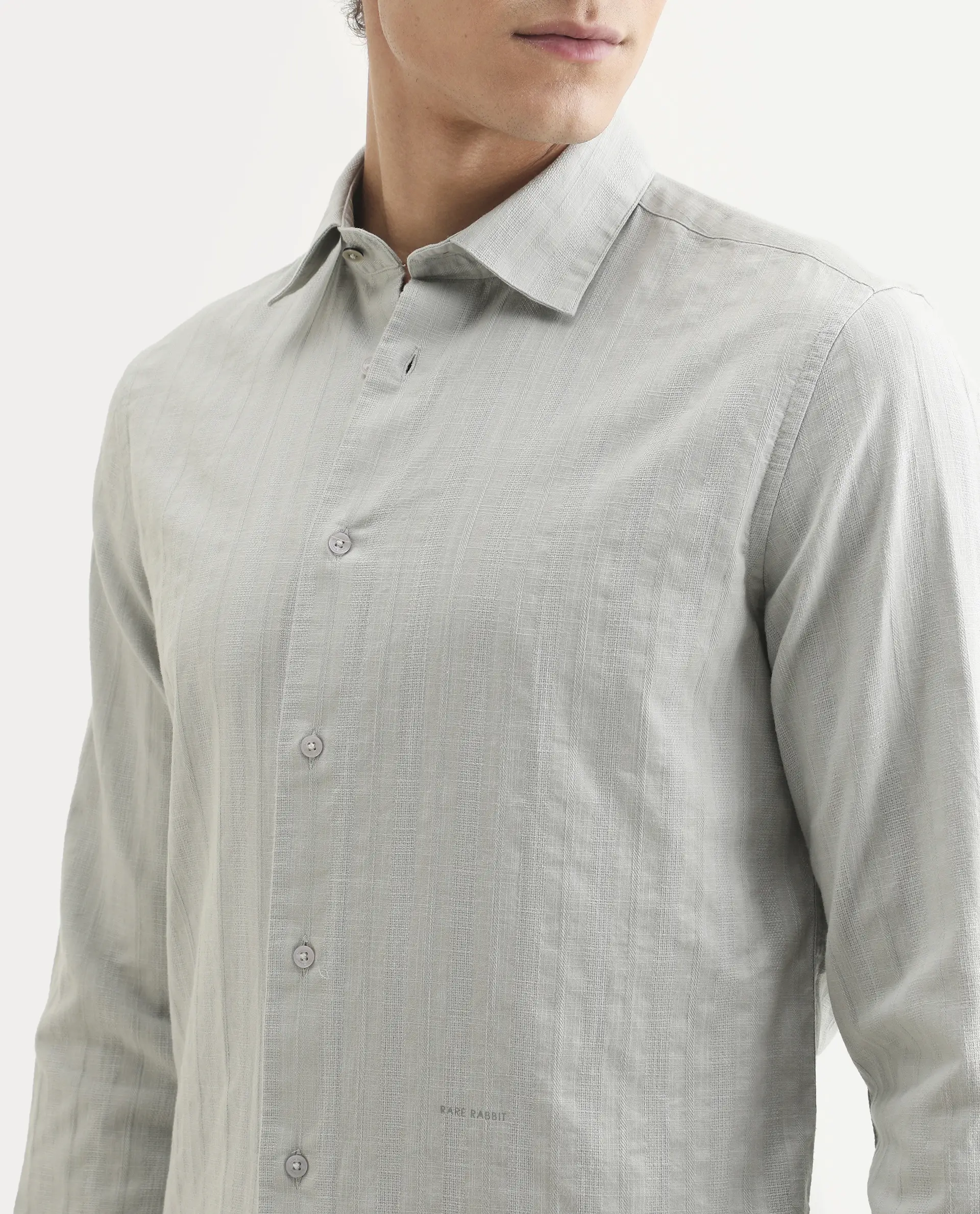 Rare Rabbit Men's Laver Grey Cotton Fabric Full Sleeve Regular Fit Textured Shirt - Image 3
